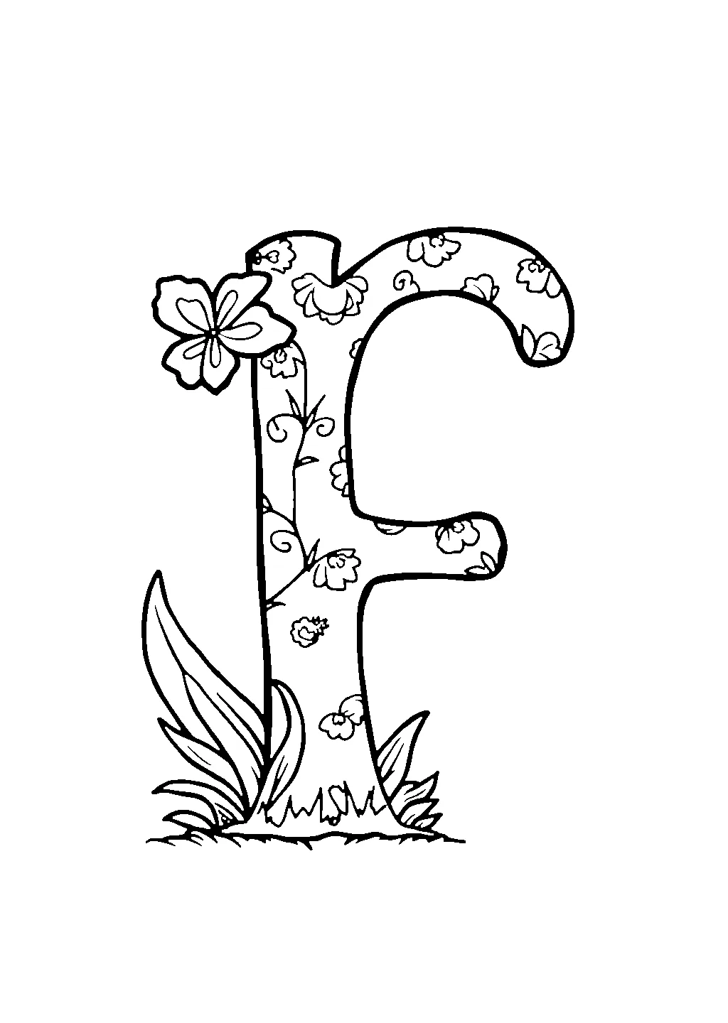 Disegno da colorare di lettera F con fiore