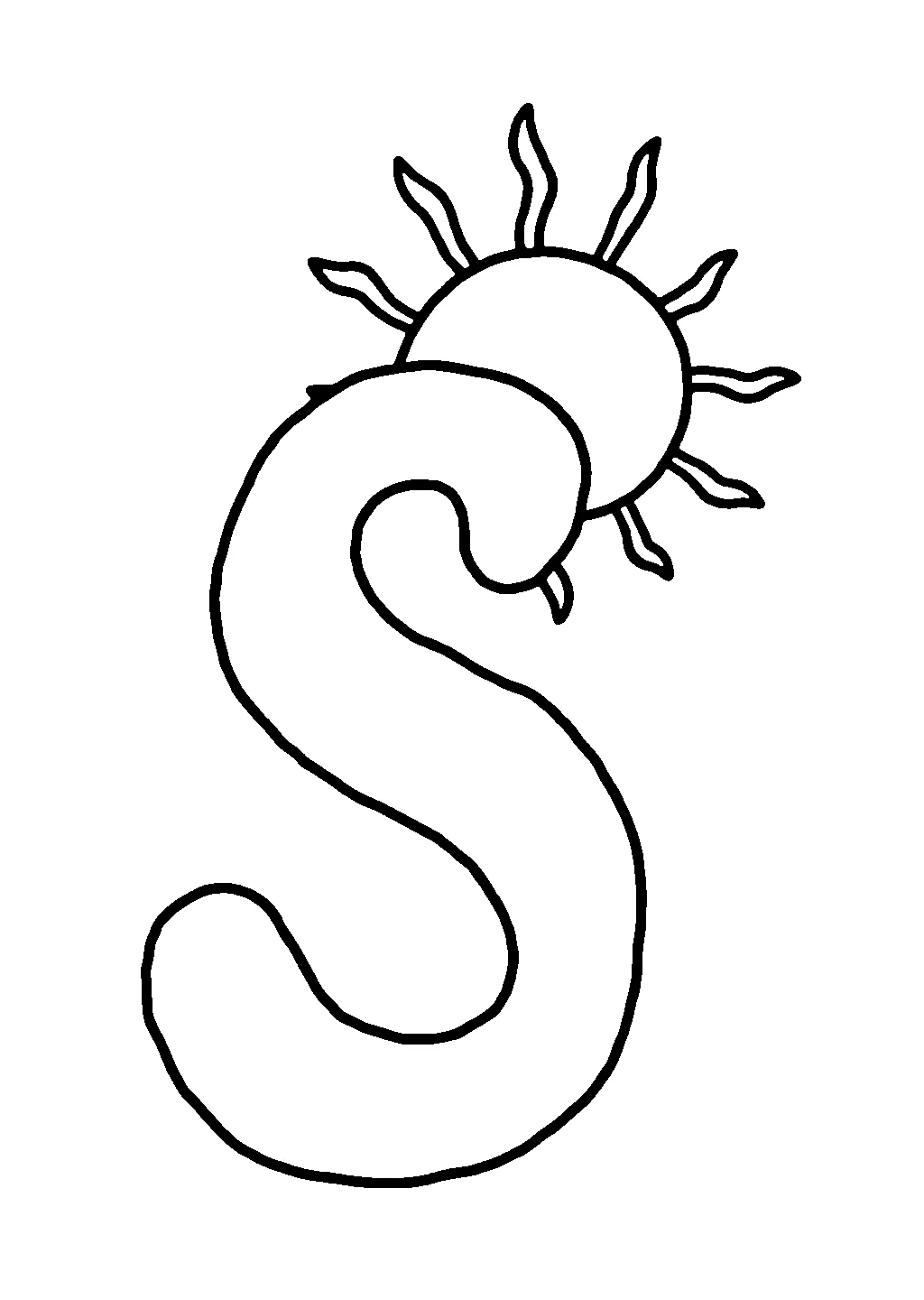 Disegno da colorare raffigurante la lettera S e un sole sorridente