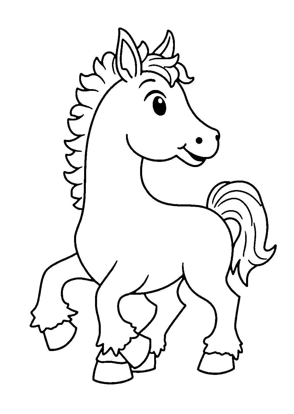 Disegno di un cavallo in corsa con la criniera al vento da colorare
