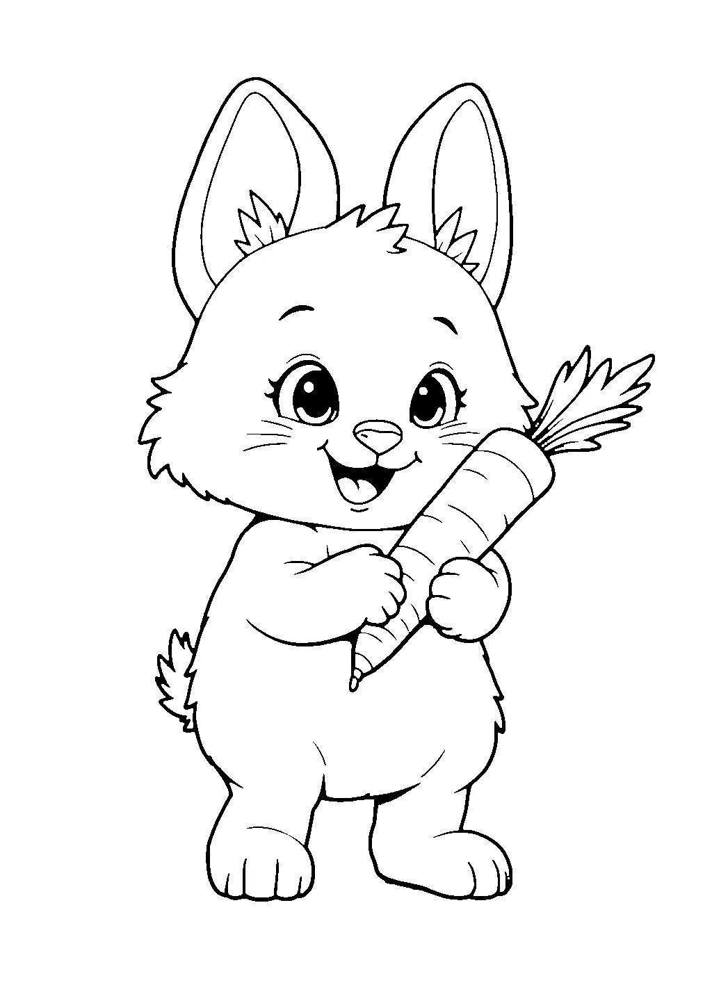 Disegno di un coniglio seduto che tiene una carota tra le zampe