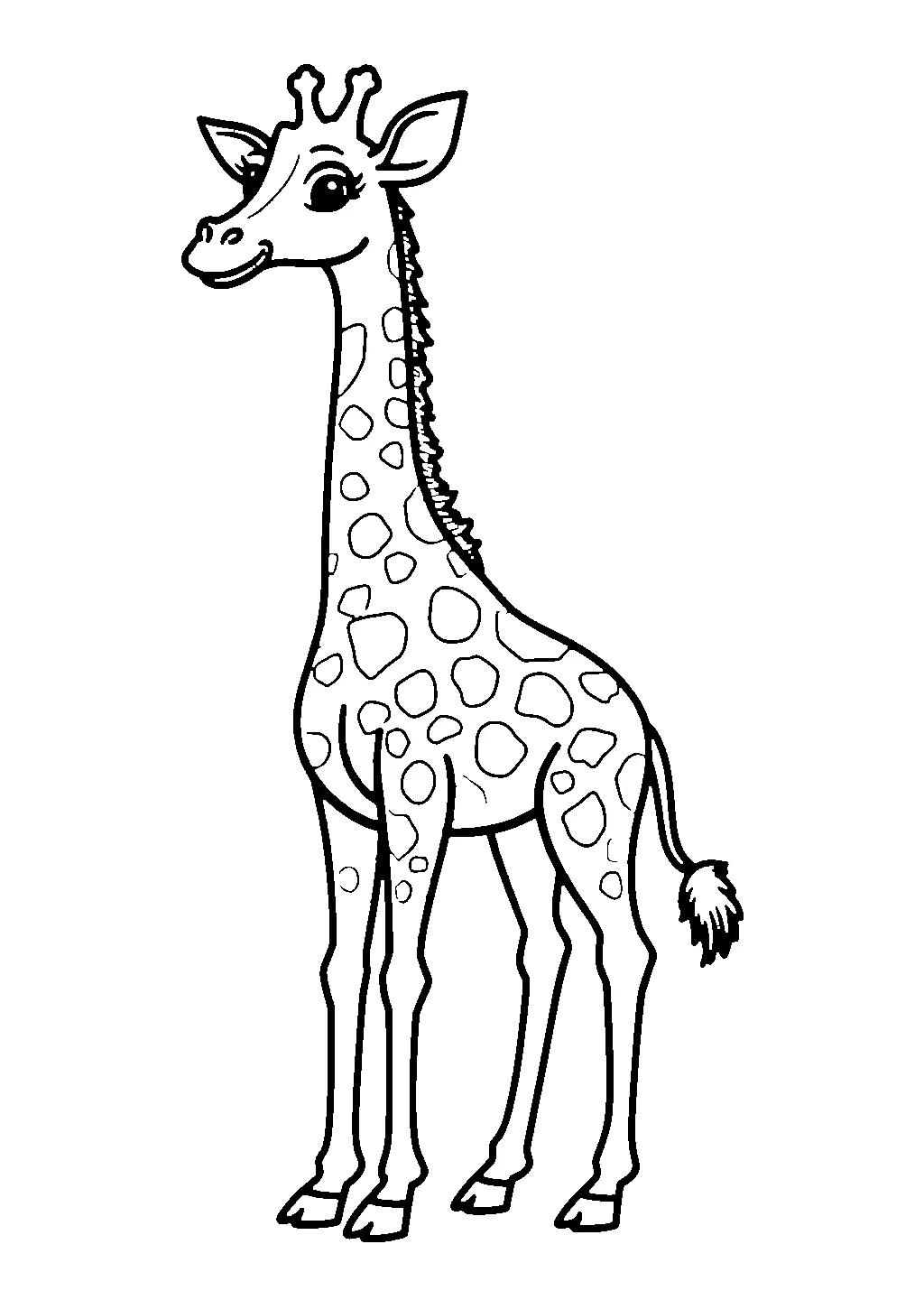 Disegno di una giraffa con collo lungo che mangia foglie da colorare