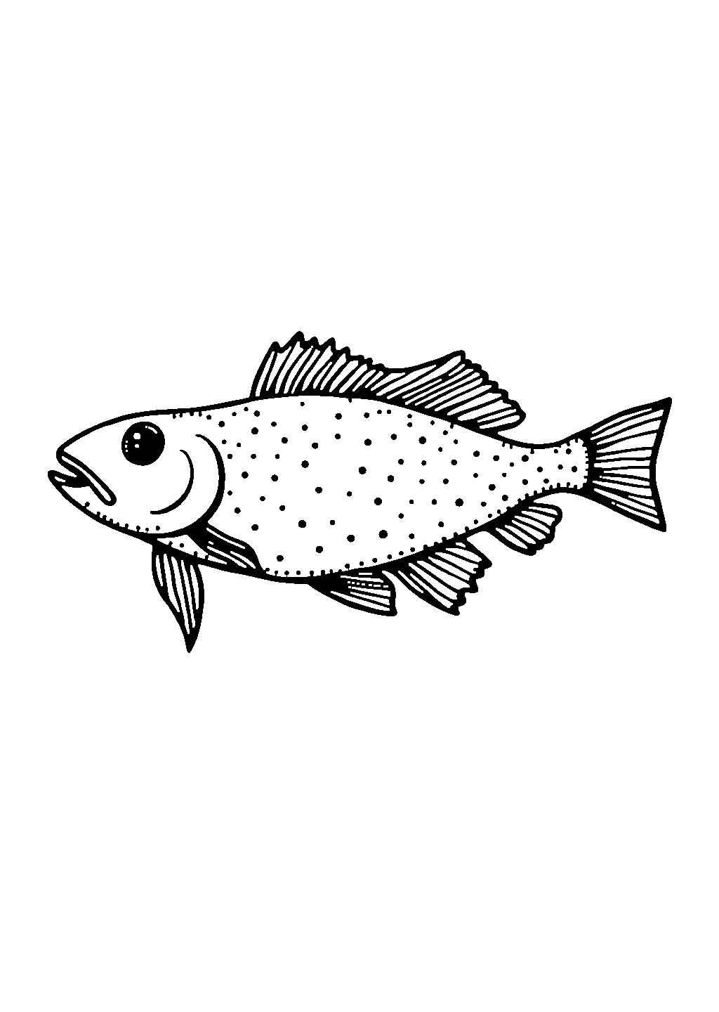 Disegno di un pesce rosso con pinne e coda distesa da colorare