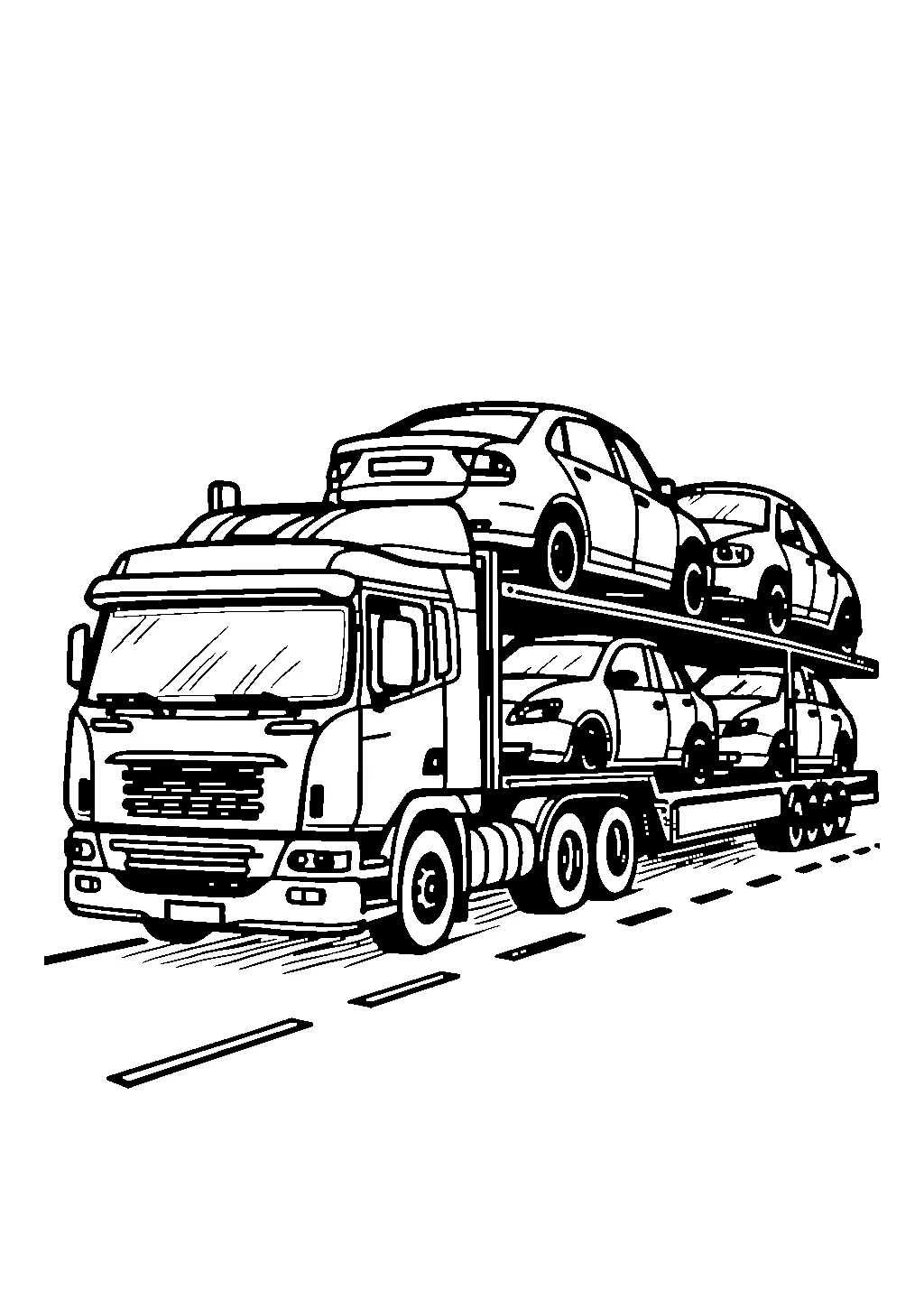Camion bisarca a due piani con automobili da colorare