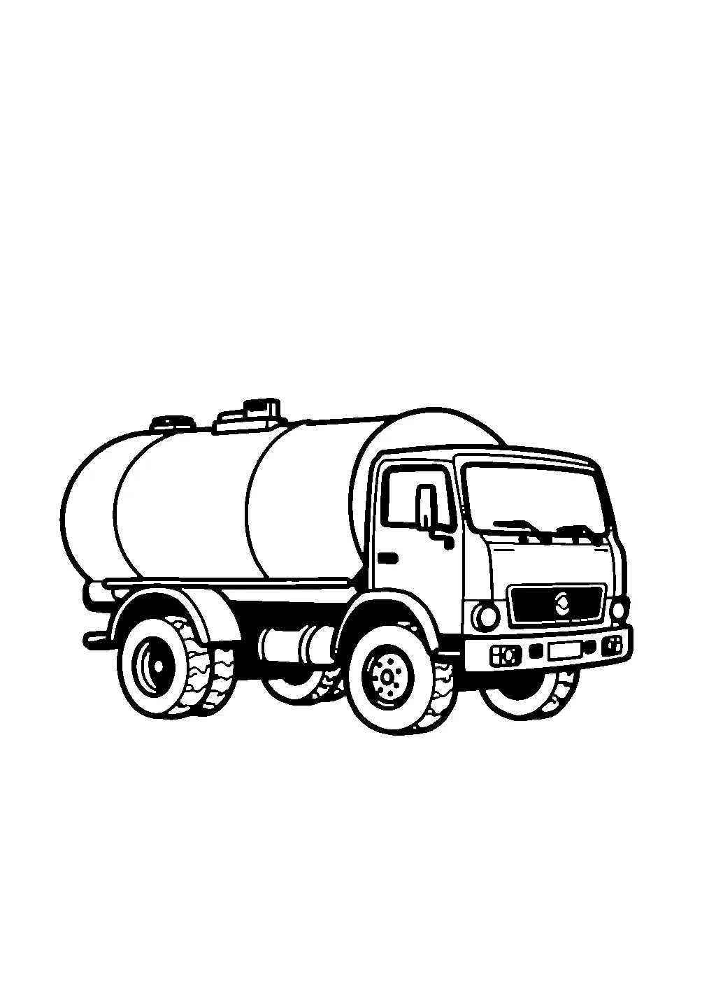 Disegno di un camion cisterna per trasporto liquidi con serbatoio cilindrico da colorare
