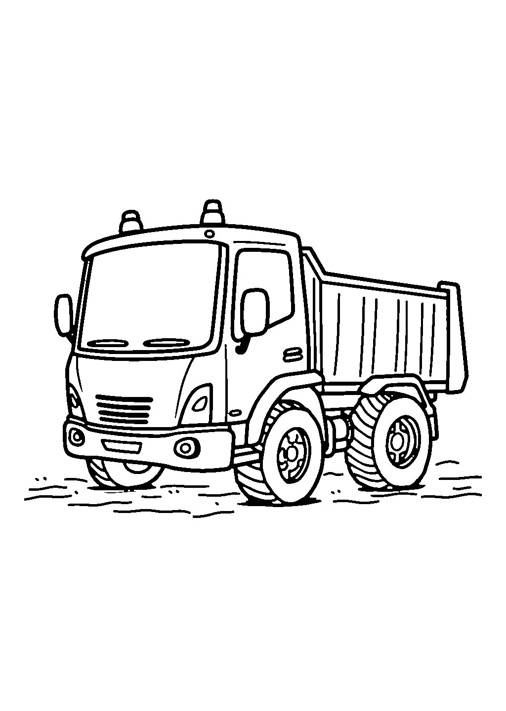 Disegno di un camion da cantiere con cassone sollevato che scarica materiale