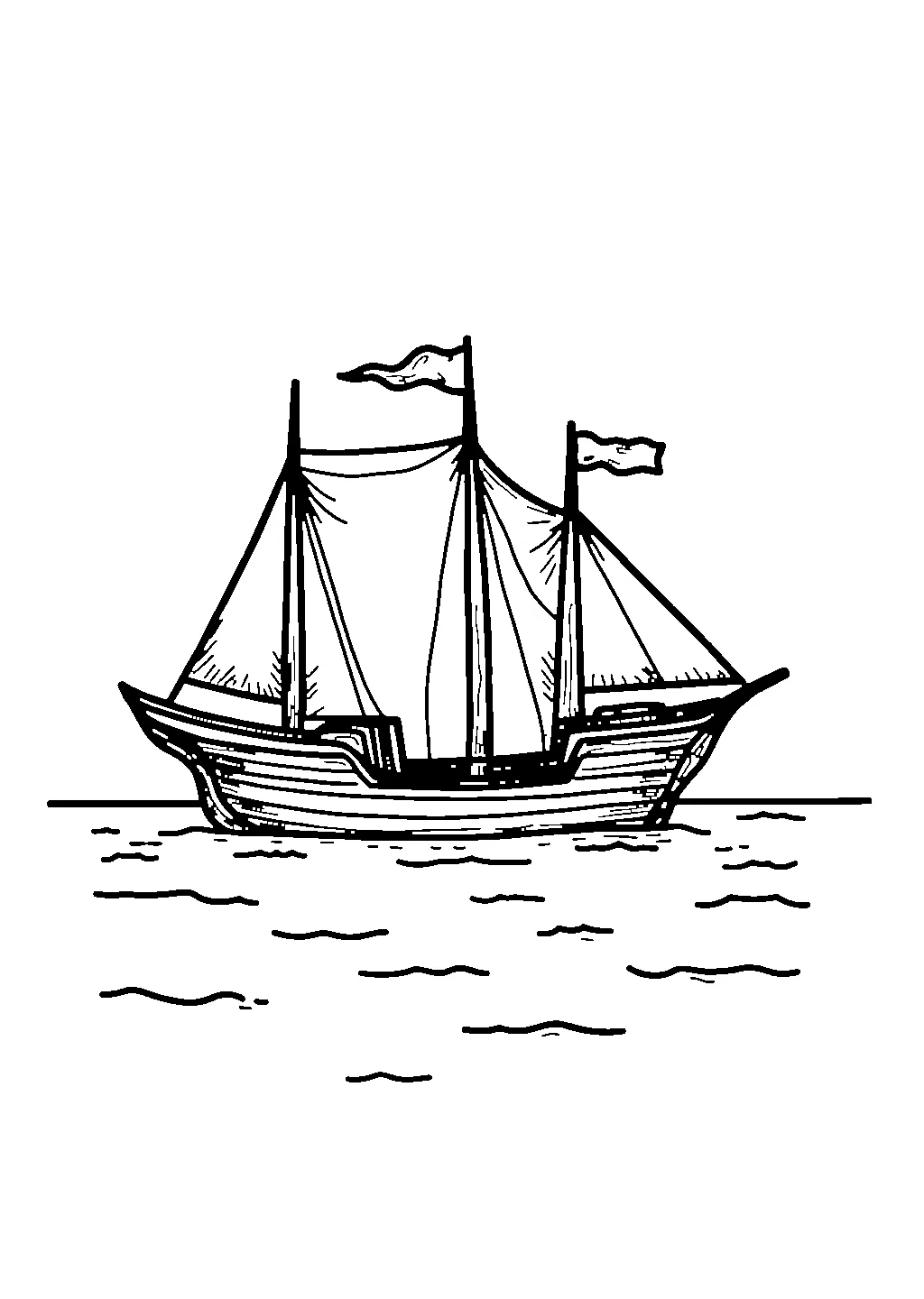 Illustrazione di un porto marittimo con barche, molo e gabbiani da colorare
