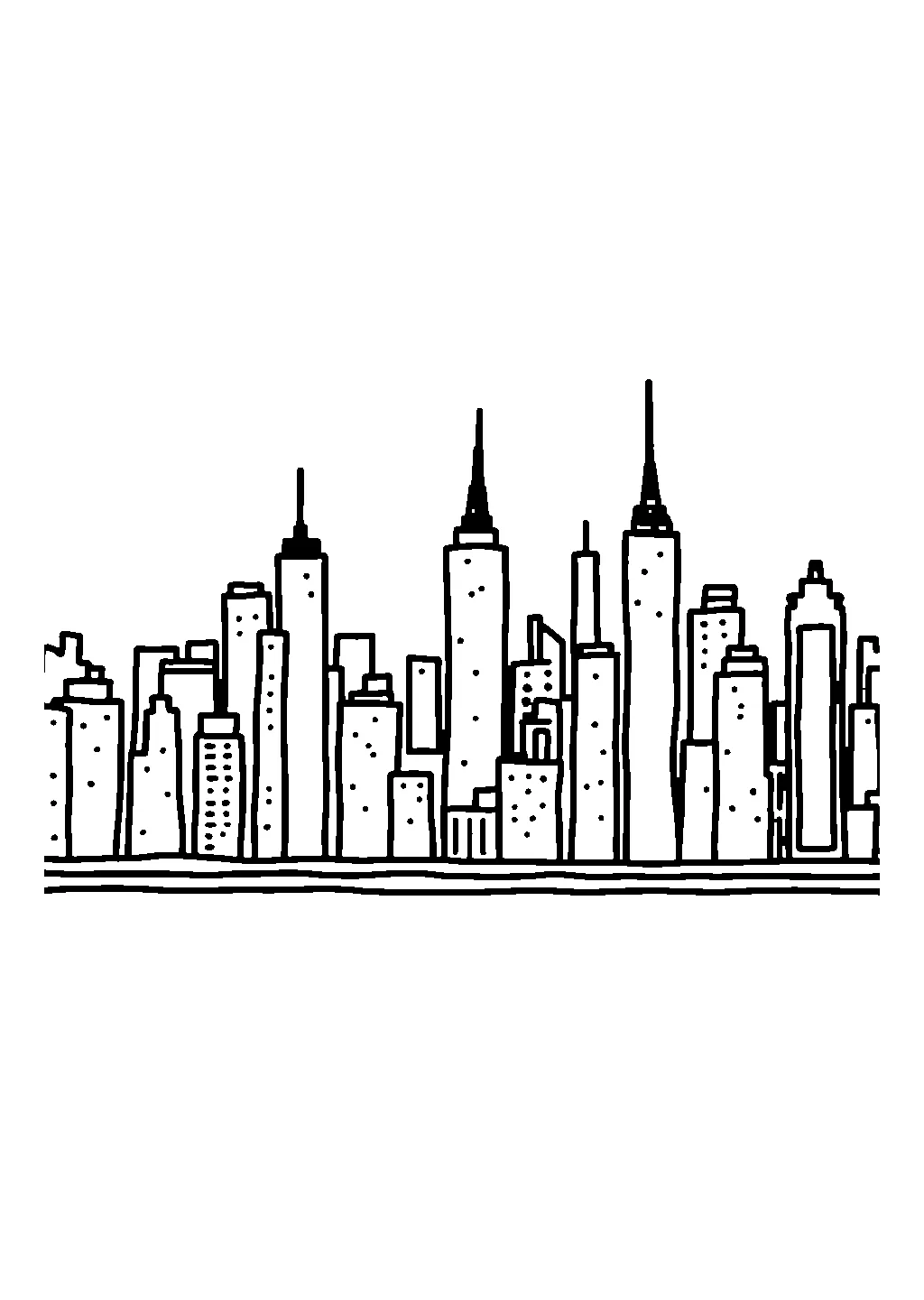 Disegno da colorare con grattacieli e profilo urbano di una città