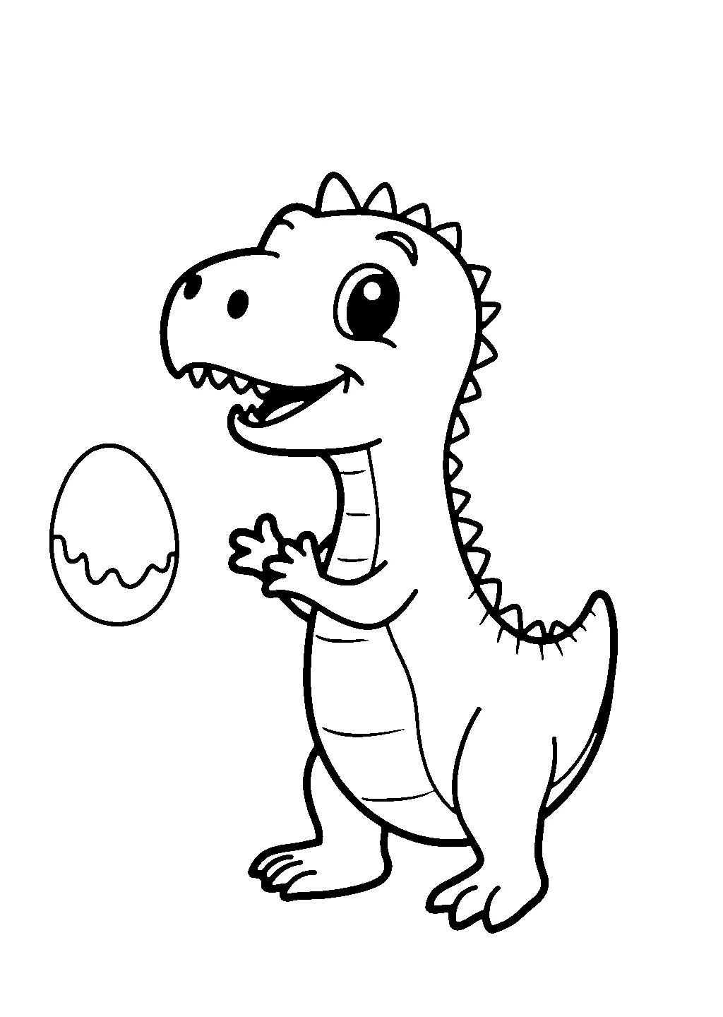 Disegno di un piccolo dinosauro appena uscito dal guscio dell'uovo da colorare