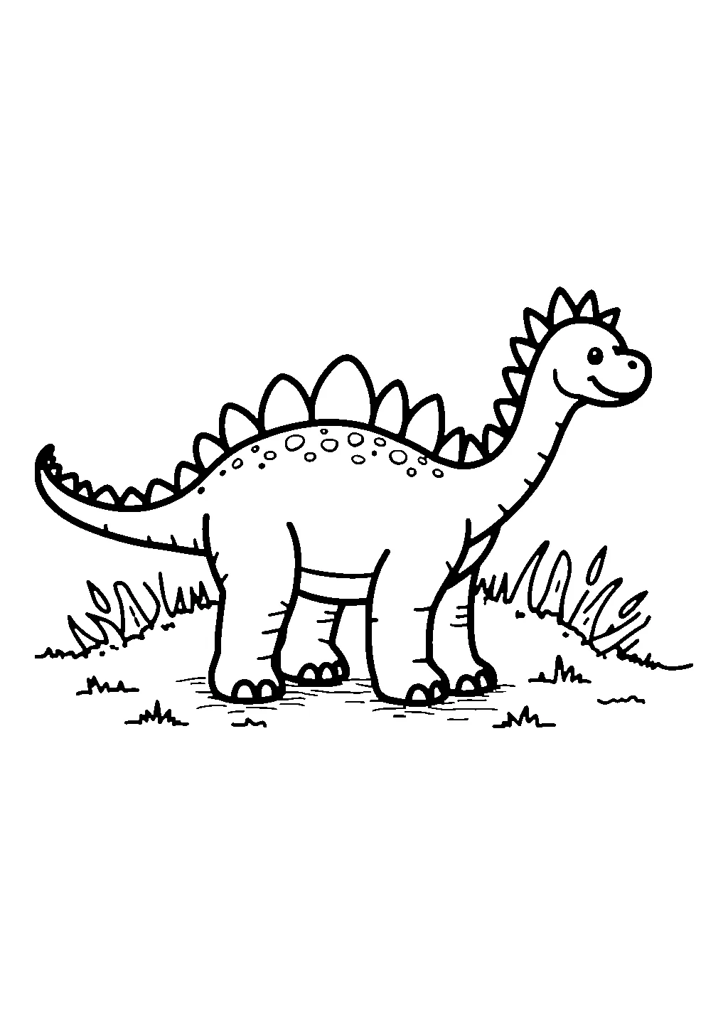 Disegno di un dinosauro erbivoro immerso tra le felci della preistoria da colorare