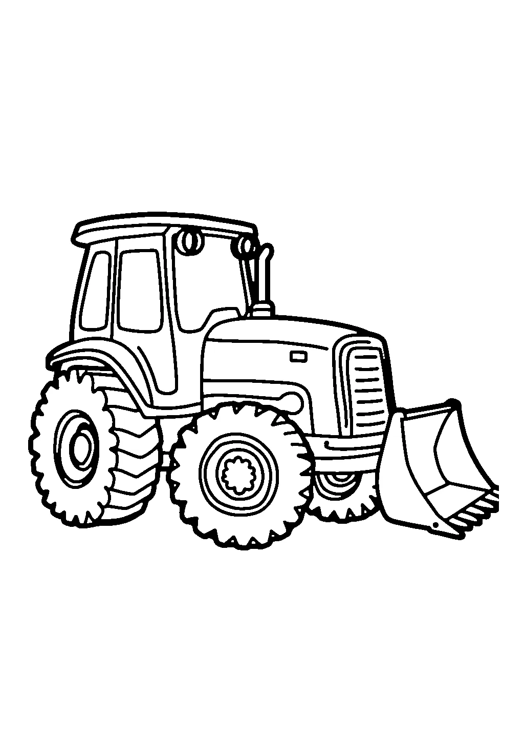 Disegno da colorare di un bulldozer visto di profilo con la sua grande lama frontale