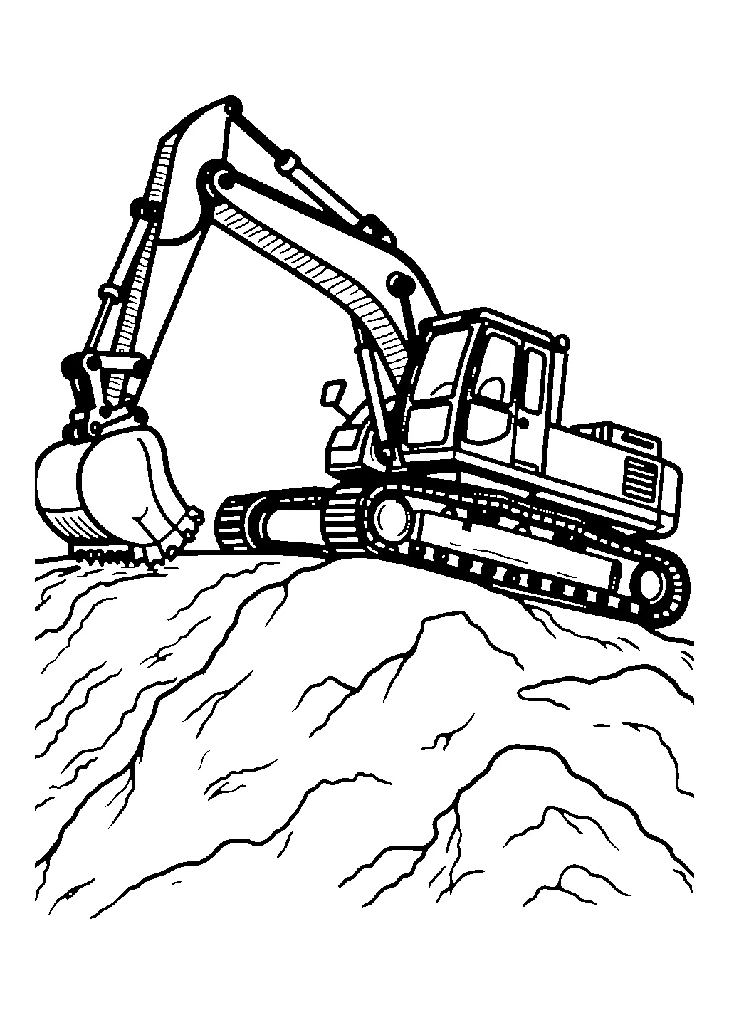 Illustrazione di un escavatore giallo con benna che scava una buca in un cantiere