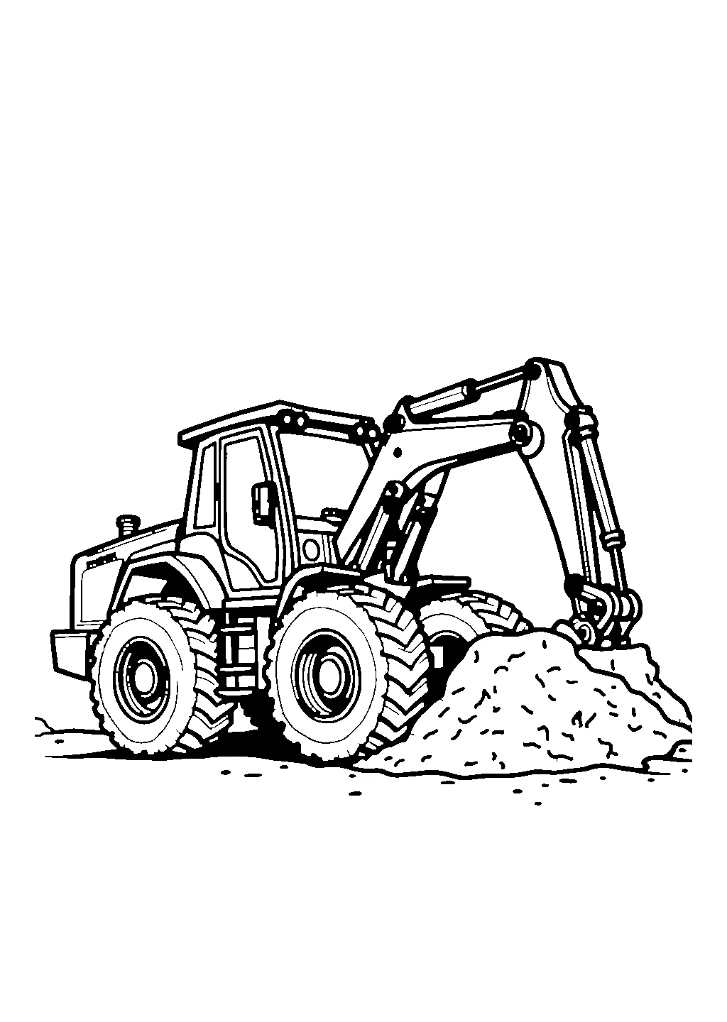 Disegno da colorare di un escavatore con la benna colma di terra