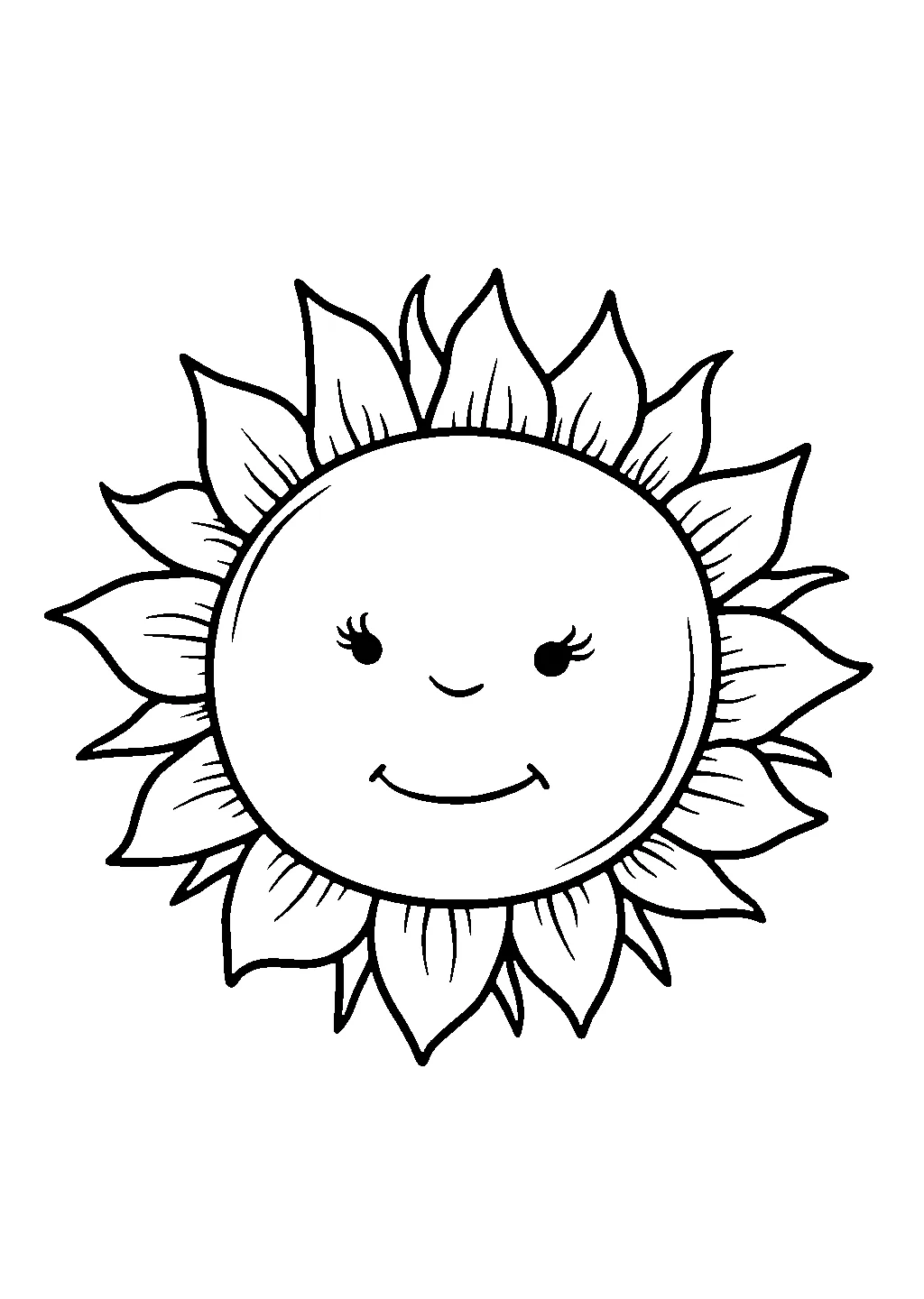 Disegno da colorare di sole con raggi sorridente