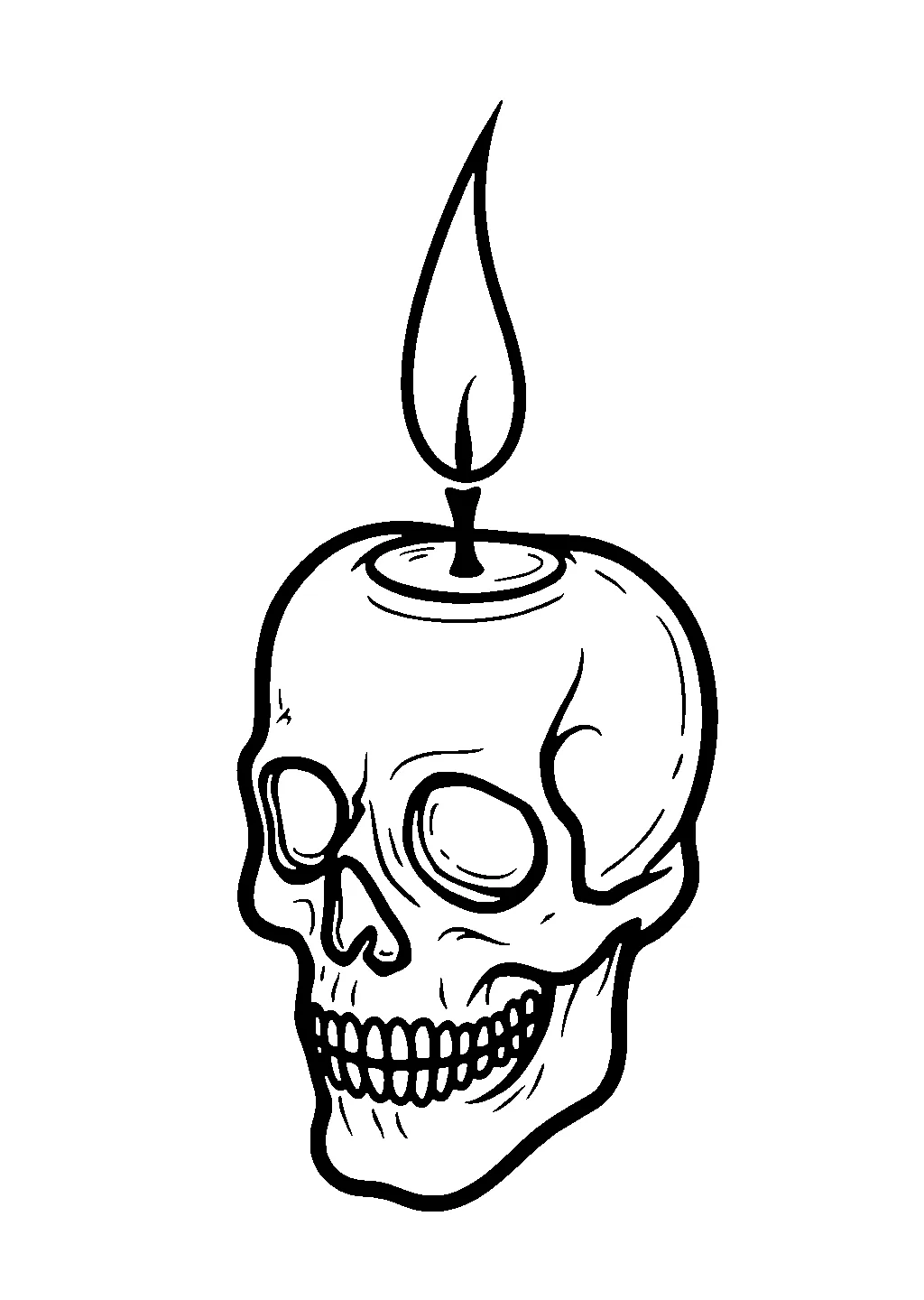 Disegno da colorare di un teschio con una candela accesa all'interno, in stile Halloween