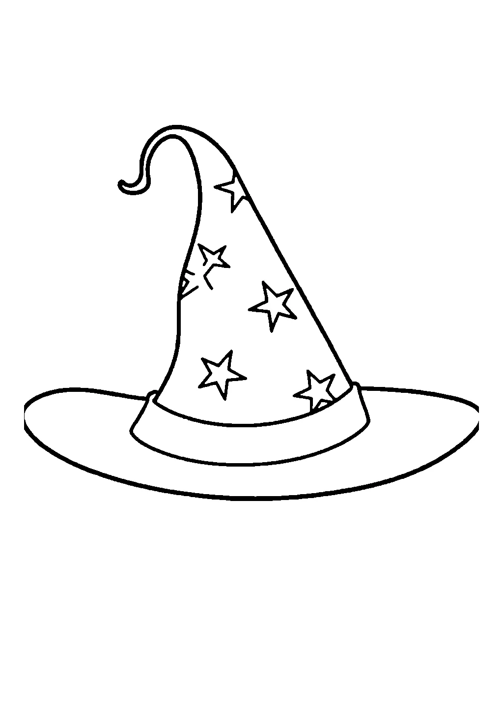 Disegno da colorare di un cappello a punta da strega decorato con stelle e una fibbia