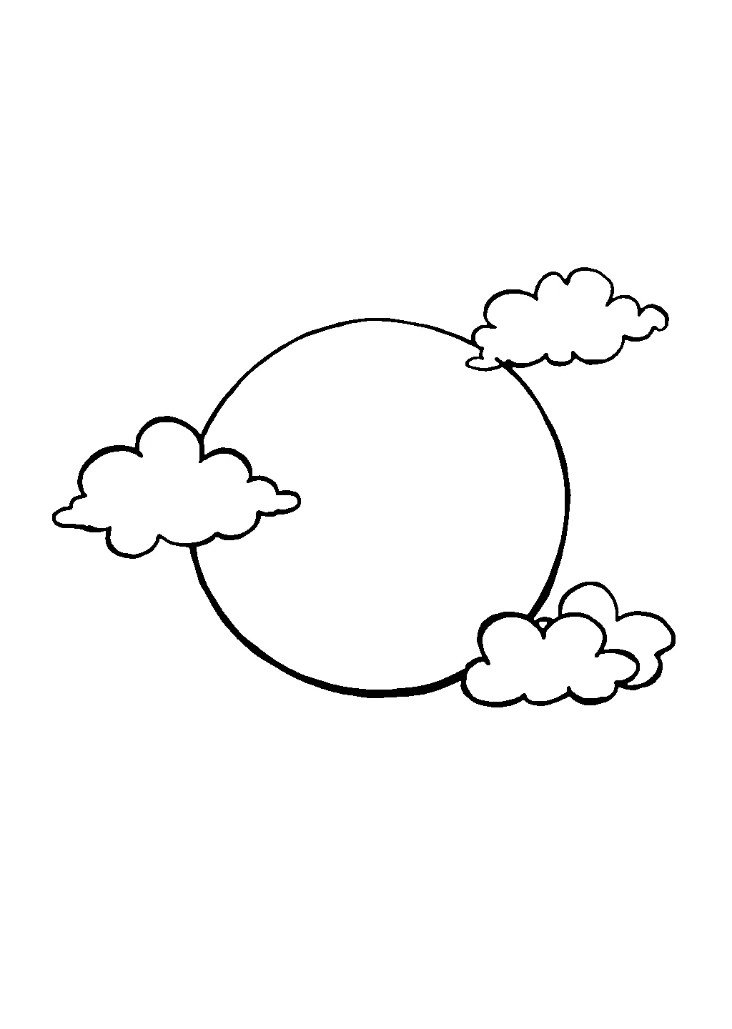Disegno da colorare di una luna piena parzialmente coperta da nuvole in un cielo notturno