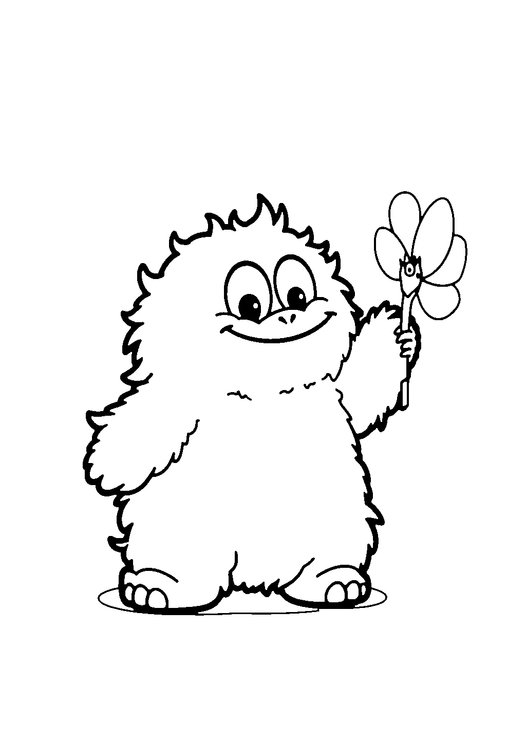 Disegno da colorare di un piccolo mostro buffo e amichevole con occhi grandi