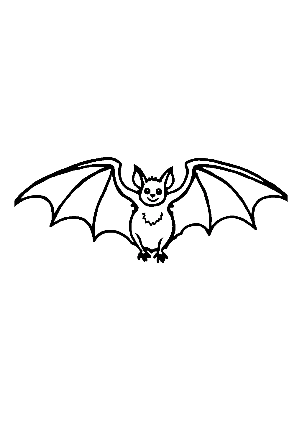 Disegno da colorare di un pipistrello con le ali completamente aperte in volo notturno