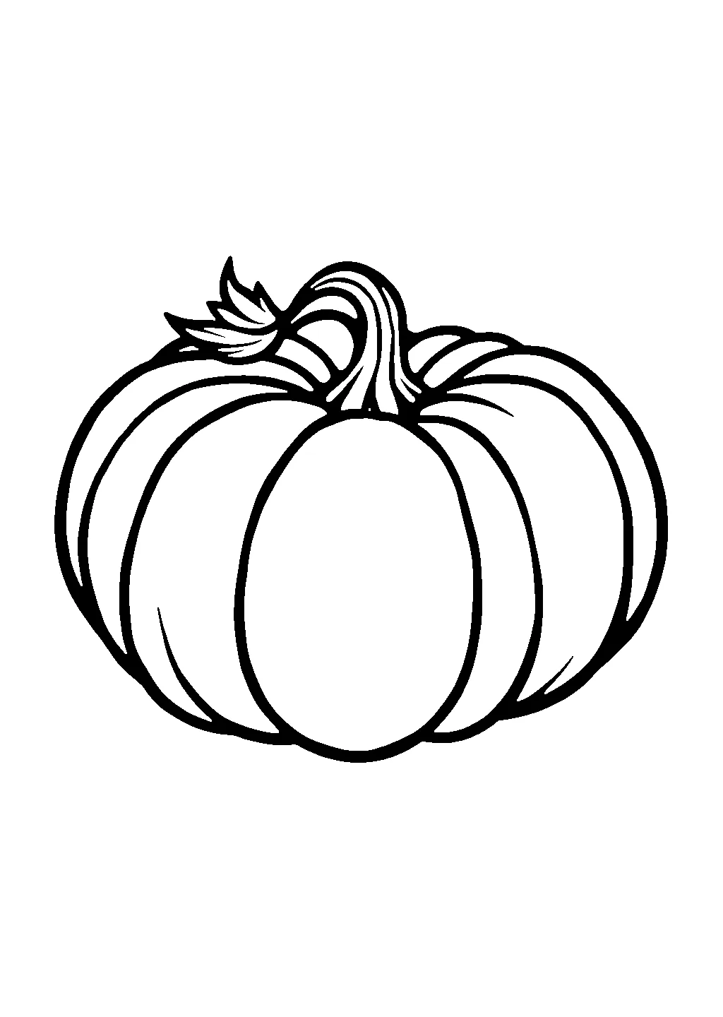 Disegno da colorare di una zucca di Halloween con gambo ricurvo e foglia