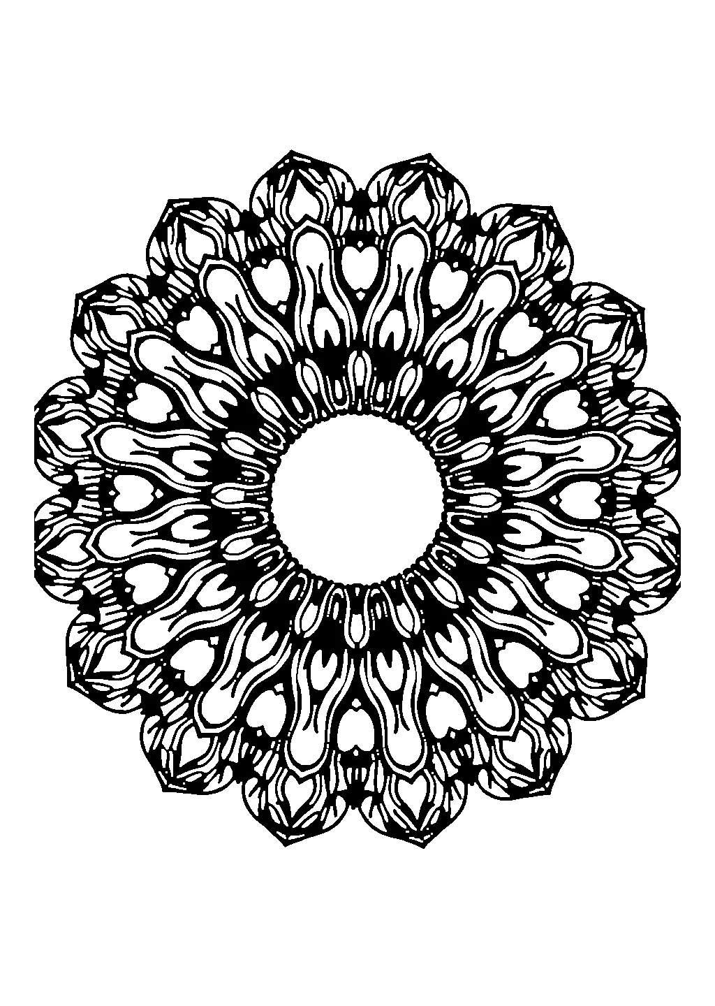 Disegno di mandala geometrico con motivo a raggi solari da colorare per adulti