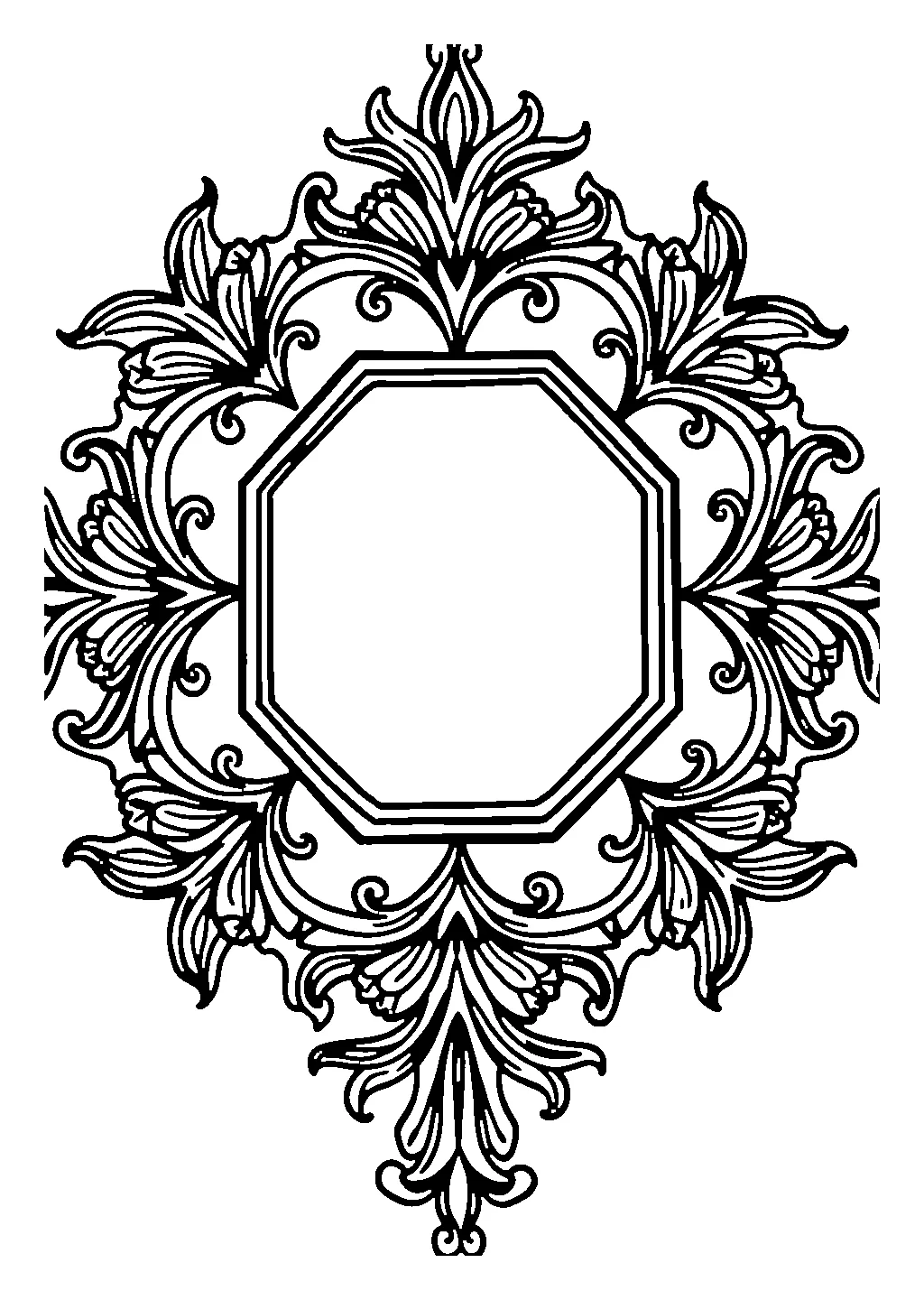 Disegno di mandala geometrico a forma ottagonale con motivi simmetrici da colorare per adulti