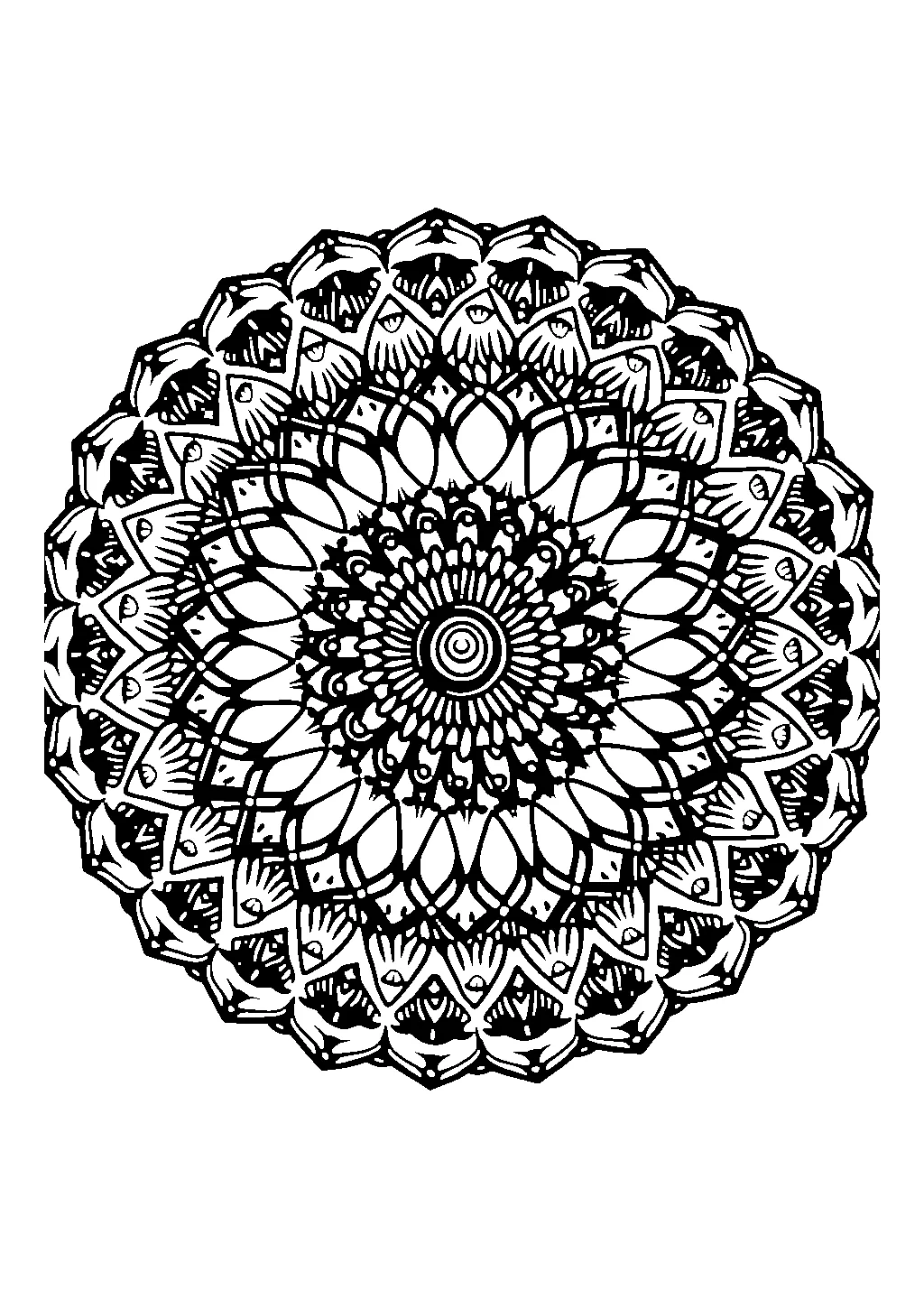 Disegno di mandala geometrico con spirale ispirata alla sequenza di Fibonacci da colorare