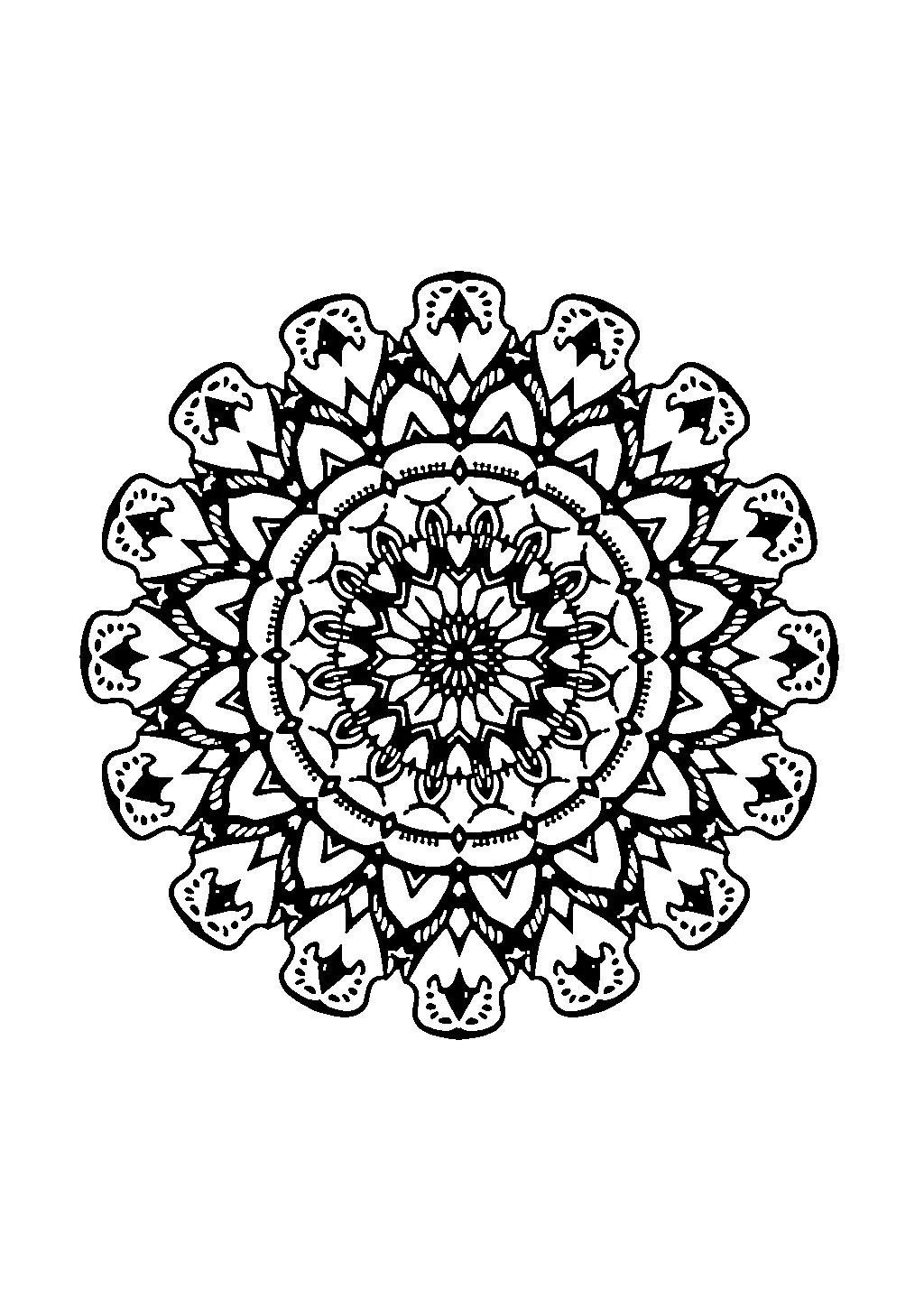 Illustrazione di mandala con motivi geometrici a mosaico da colorare
