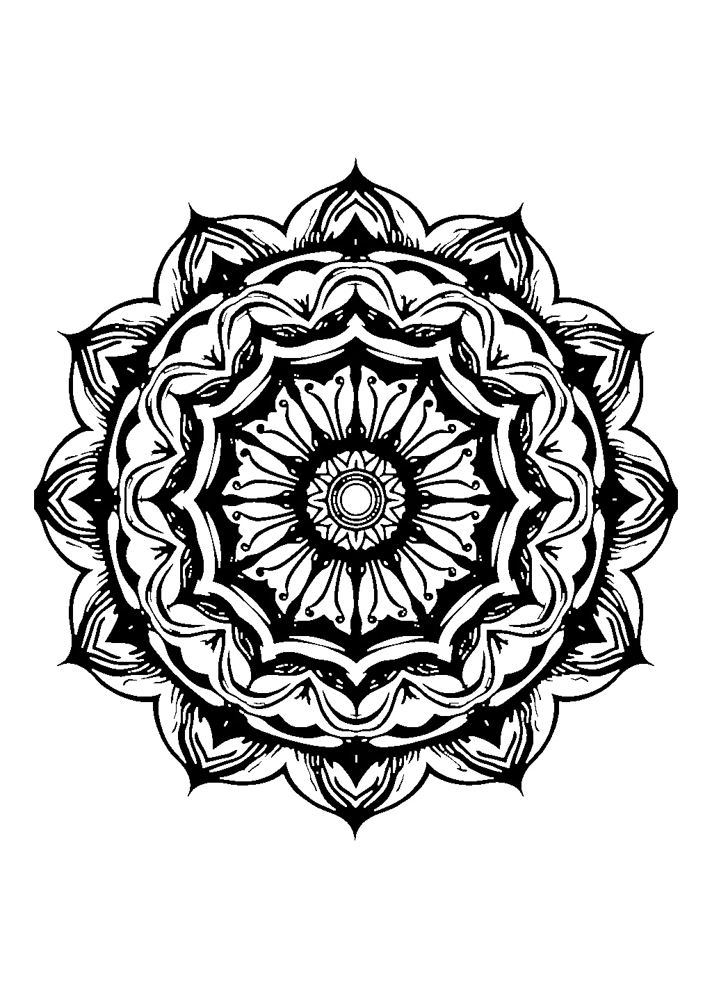 Mandala circolare composto da motivi a goccia in stile paisley disposti a raggiera