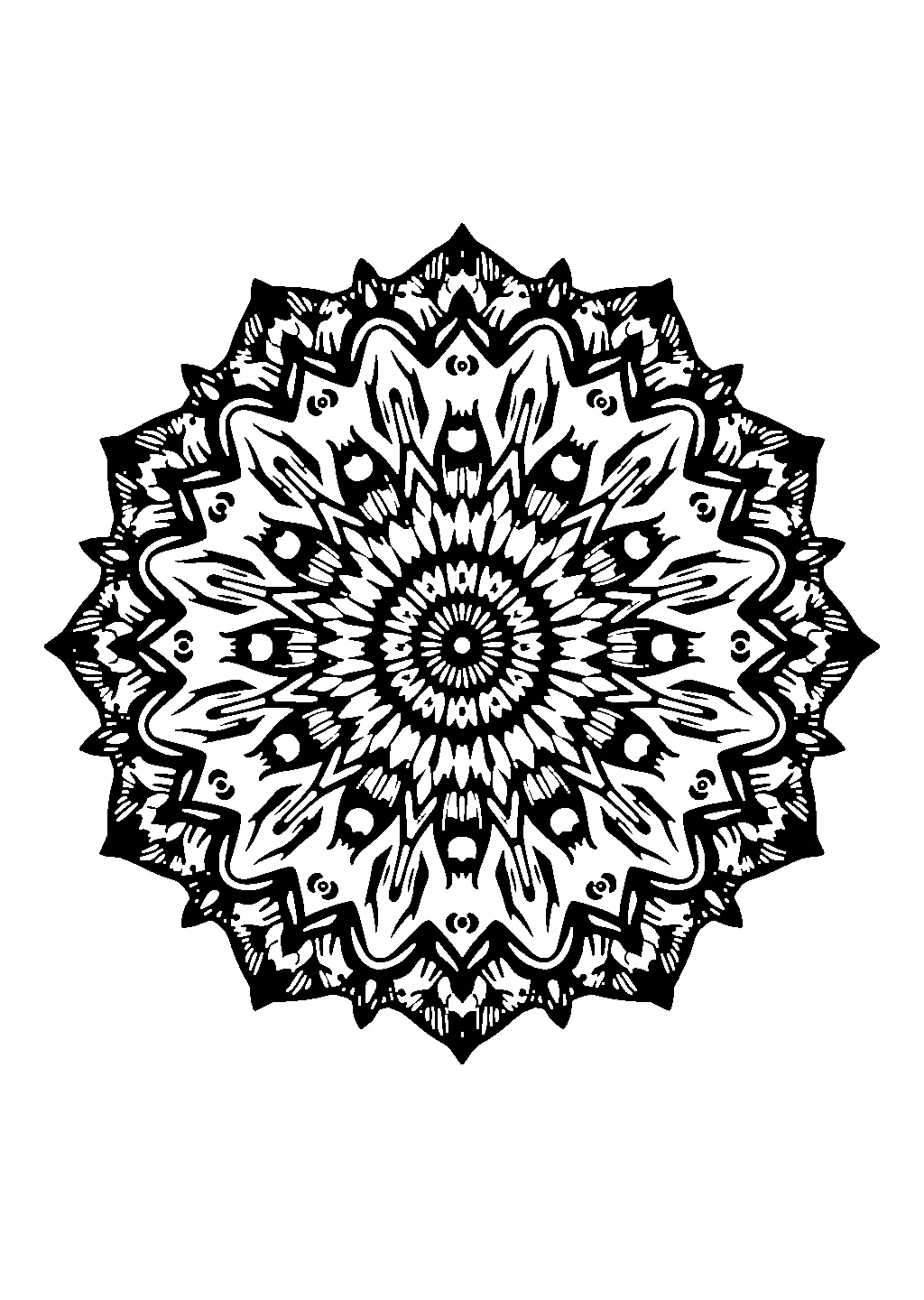 Mandala circolare formato da linee ondulate e volute intrecciate