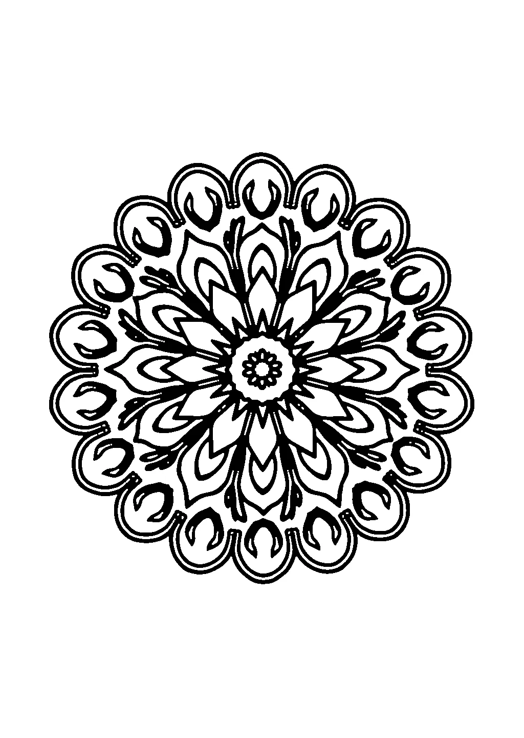 Disegno di mandala composto da petali e foglie intrecciate da colorare