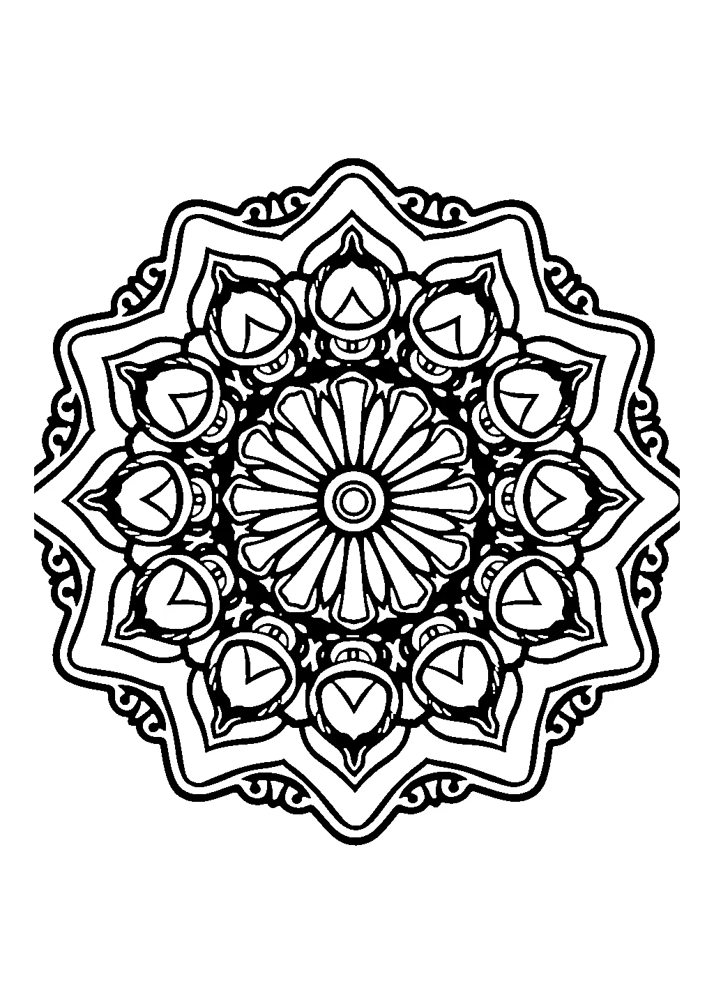 Mandala a forma esagonale con motivi simmetrici che richiamano un fiocco di neve