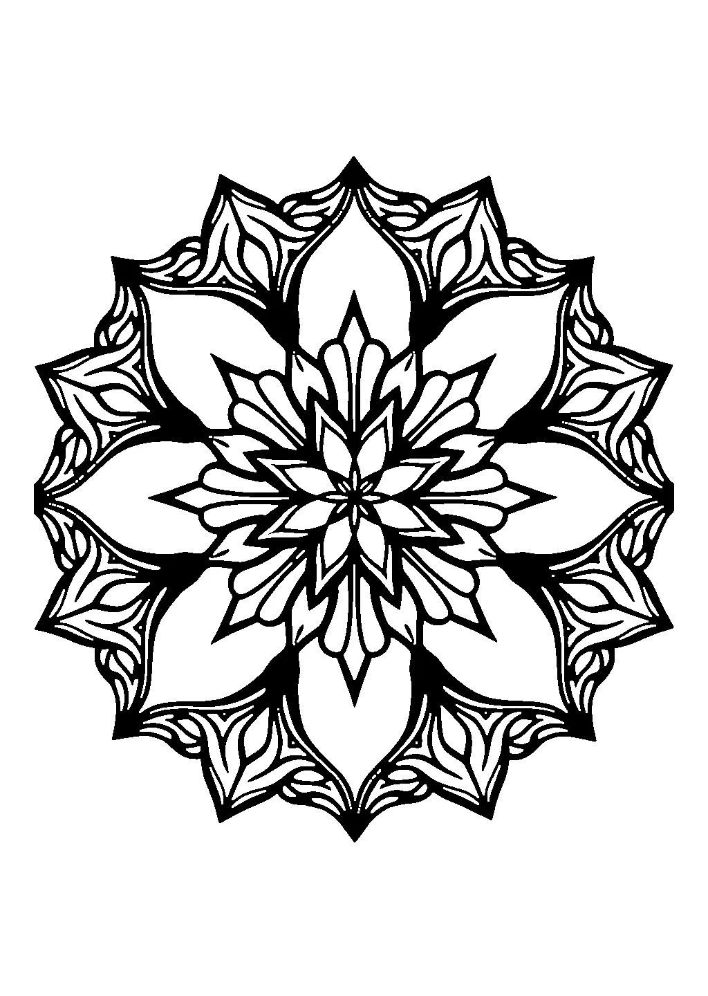 Disegno di mandala geometrico con stella a otto punte e motivi decorativi da colorare