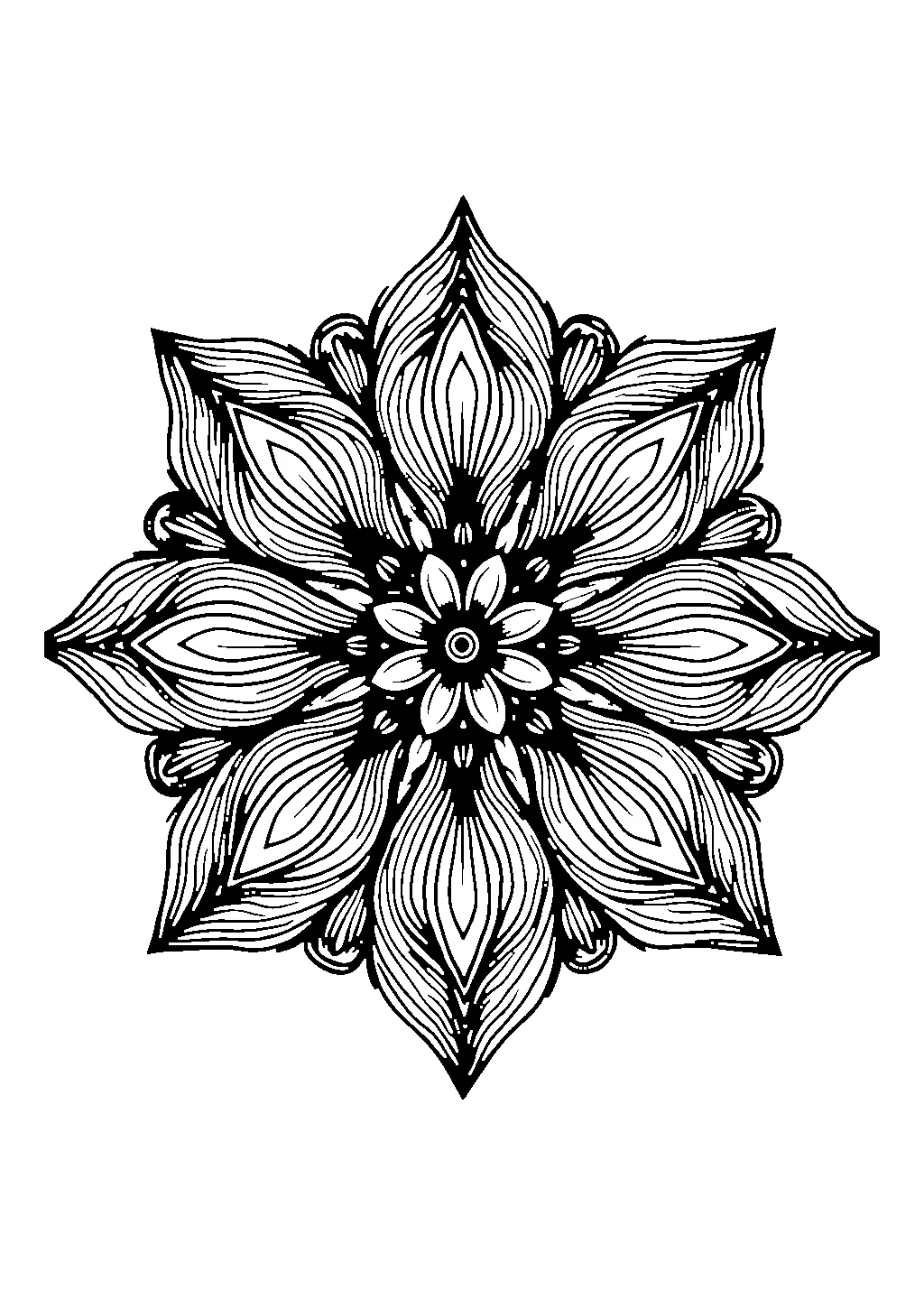 Disegno di mandala con petali disposti a forma di fiore di loto da colorare