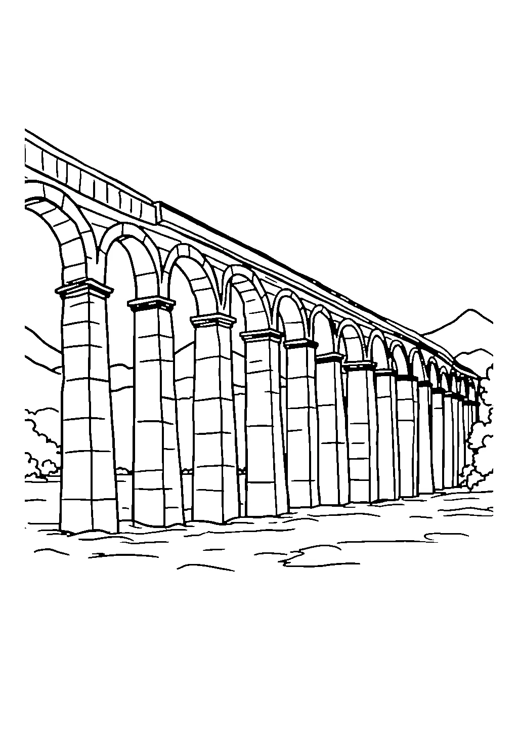 Illustrazione da colorare di una serie di archi in pietra tipici delle antiche costruzioni romane