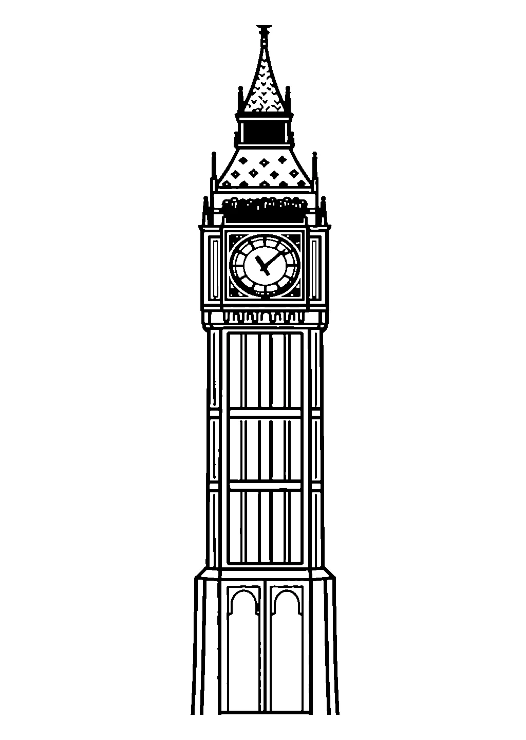 Disegno della torre dell'orologio londinese con guglia da colorare