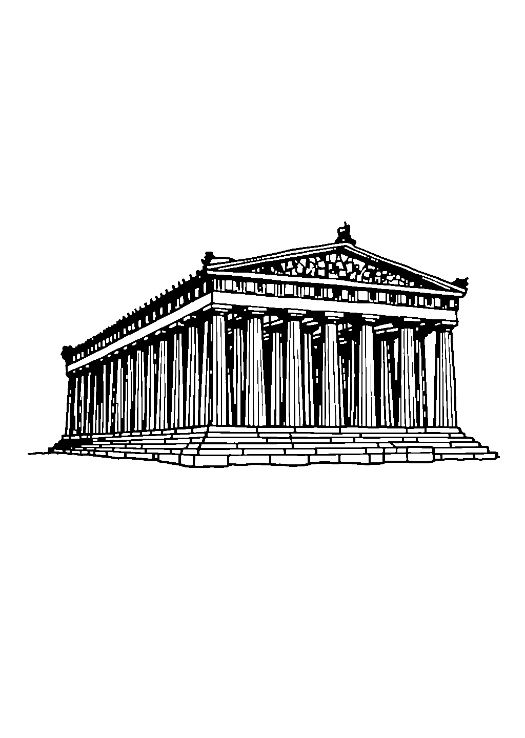Illustrazione del tempio greco Partenone con colonne doriche da colorare