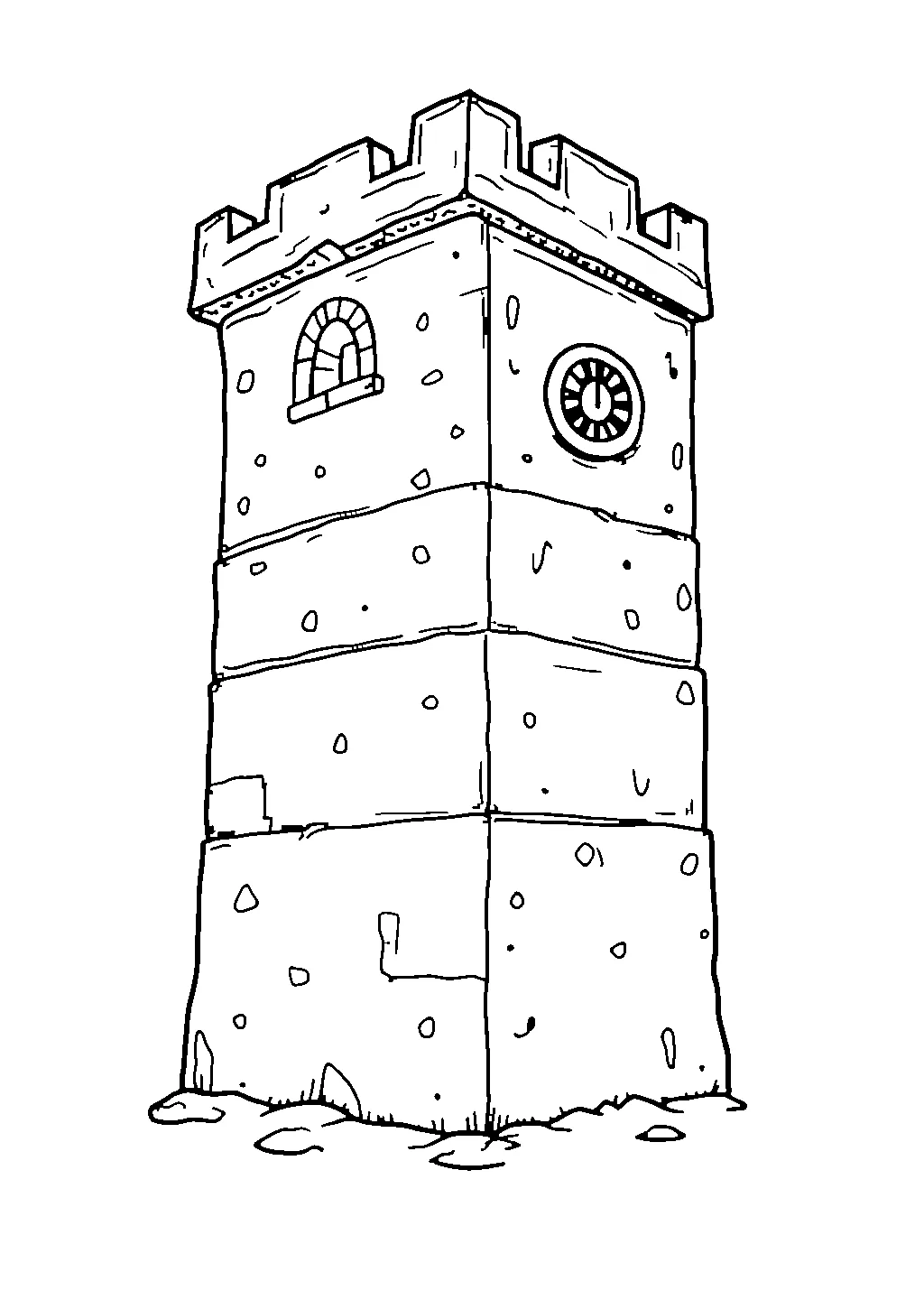 Disegno di una torre con grande orologio e campanile da colorare