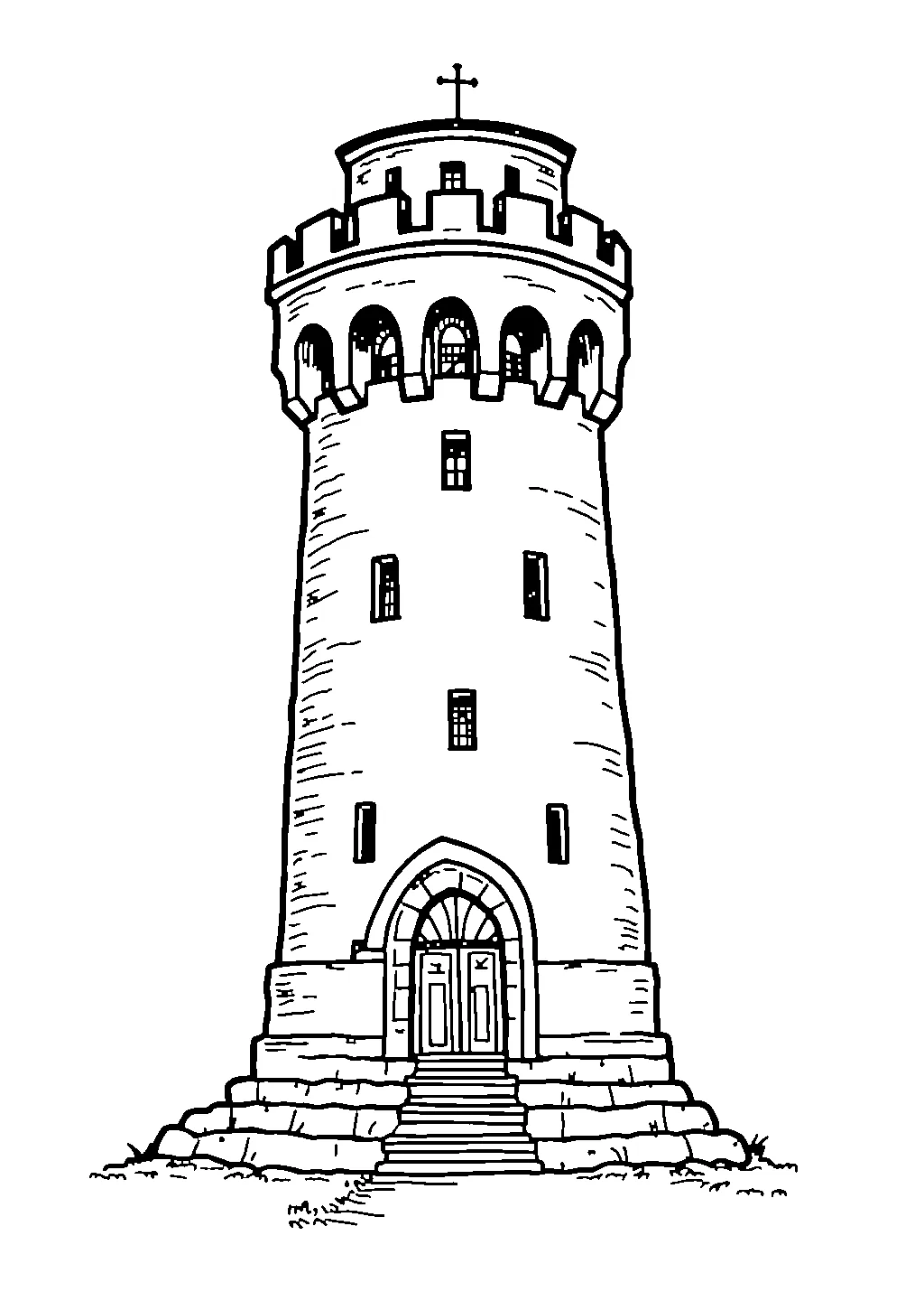 Illustrazione della torre pendente italiana con righe e finestre da colorare