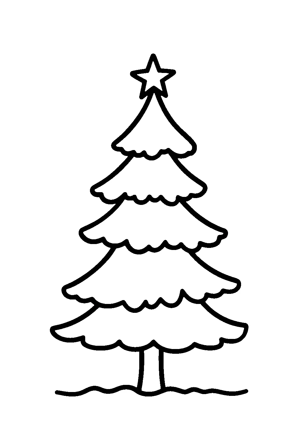 Disegno di un abete decorato con palline, stelle e luci da colorare