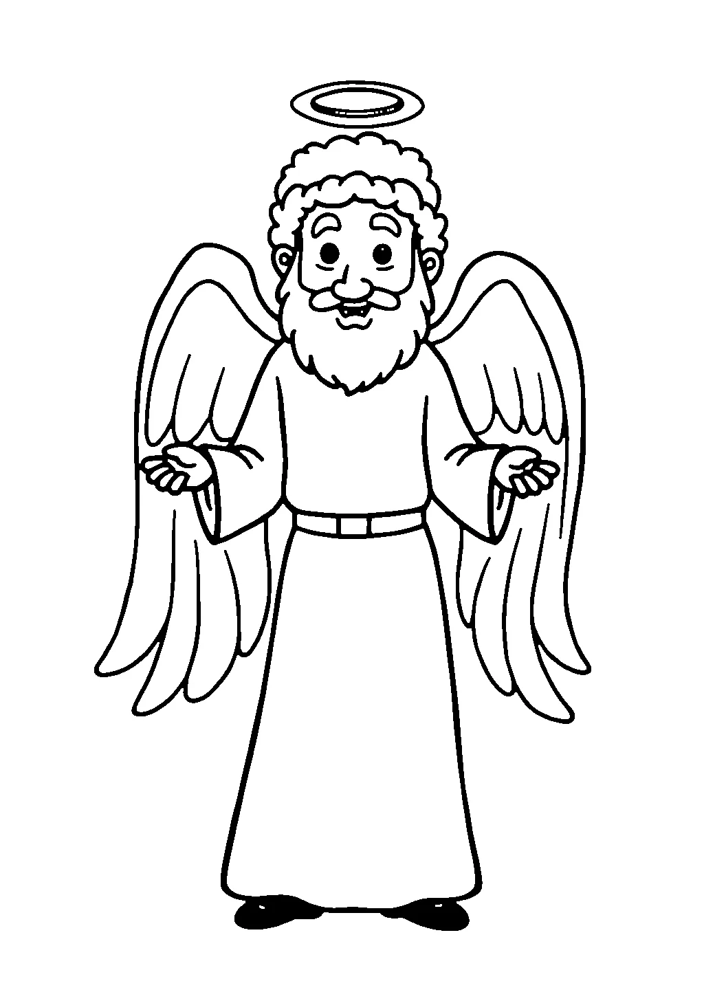 Disegno di un angelo con ali e vestito lungo da colorare a tema natalizio