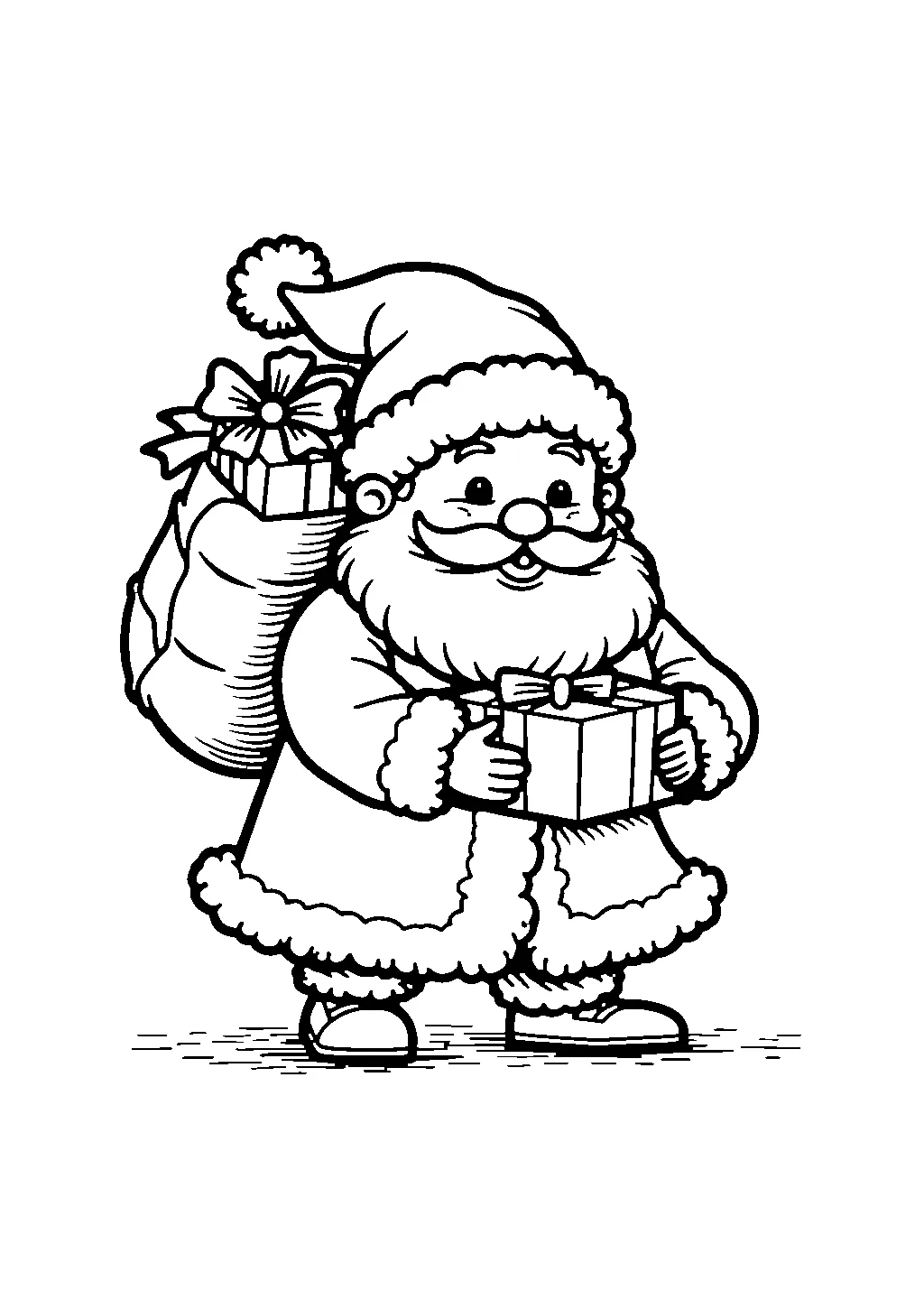 Disegno da colorare di babbo natale con sacco di regali