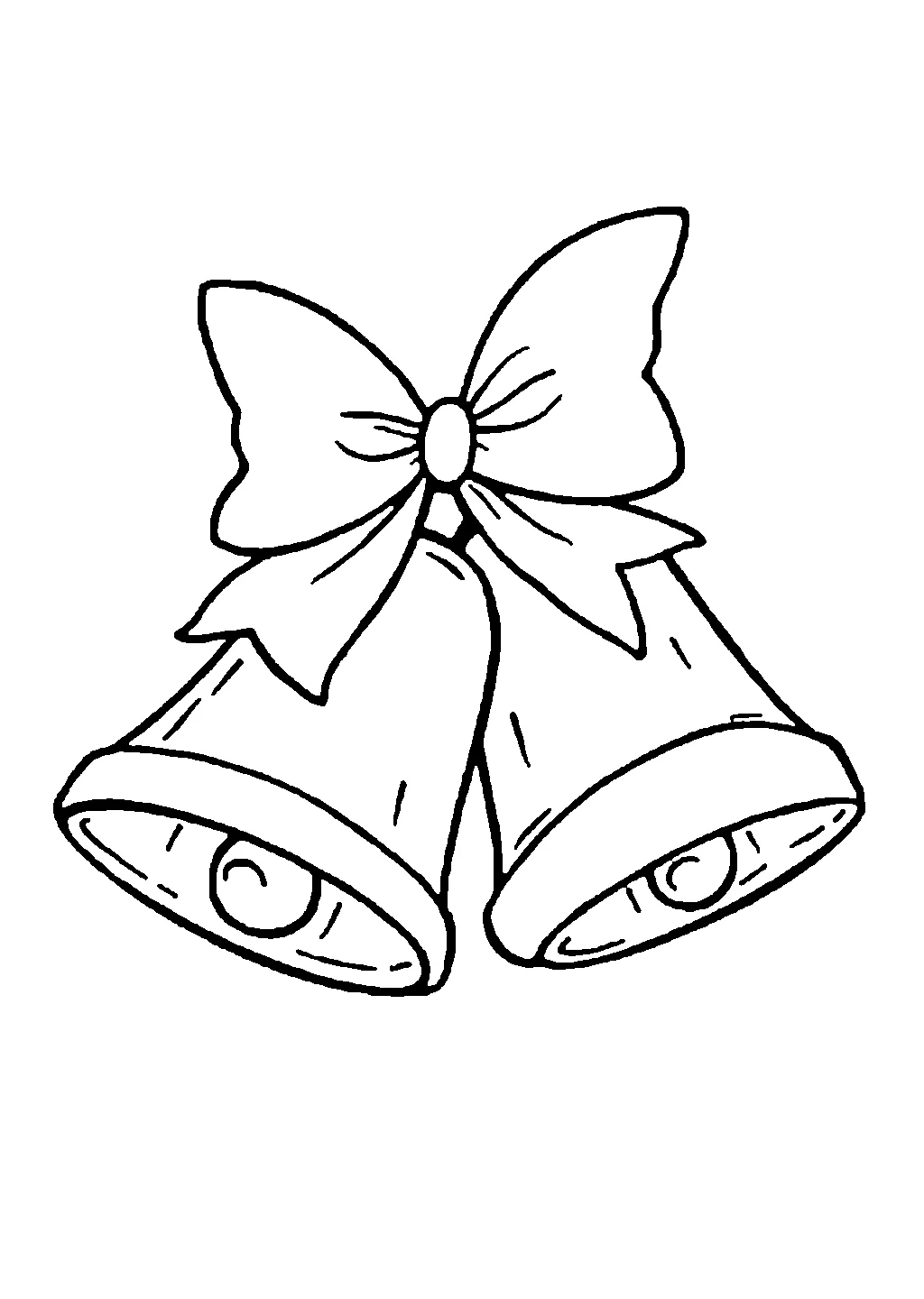 Disegno di due campanelle natalizie decorate con un grande fiocco pronto da colorare