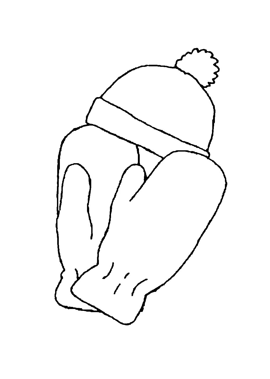 Disegno di guanti e cappello invernali di lana con motivi natalizi da colorare