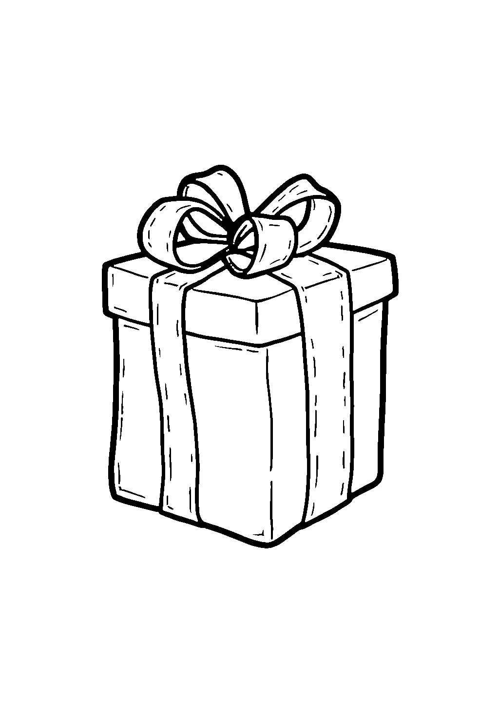 Disegno di un pacco regalo natalizio legato con un nastro a fiocco da colorare