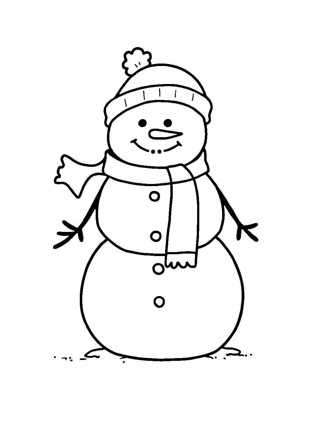 Disegno di un pupazzo di neve con sciarpa colorata e cappello da colorare