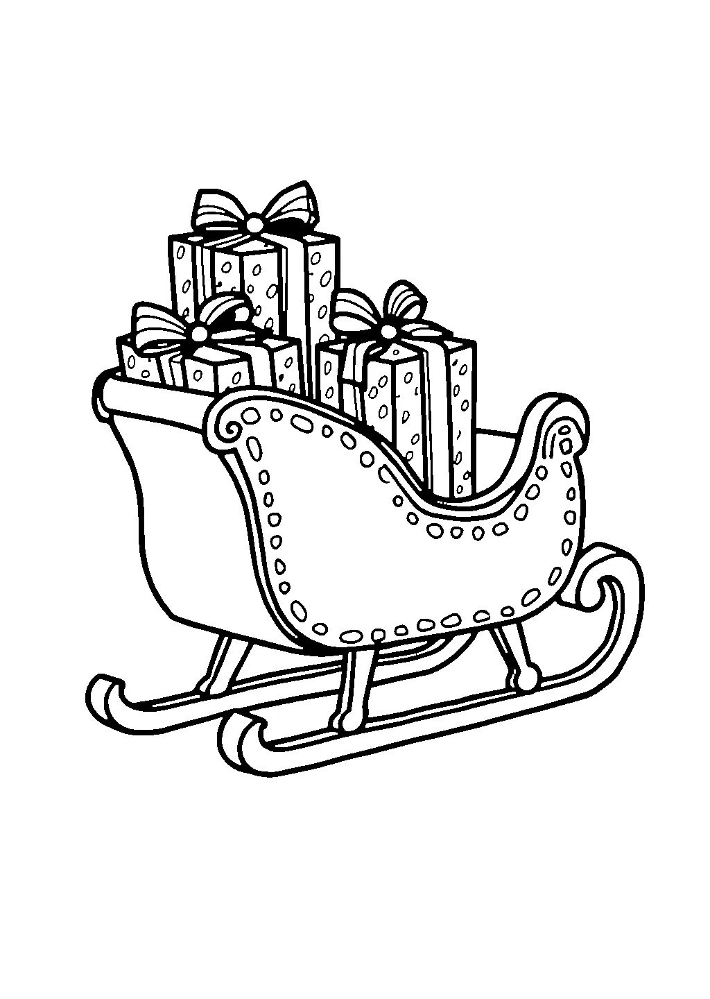 Disegno di una slitta natalizia piena di scatole regalo da colorare