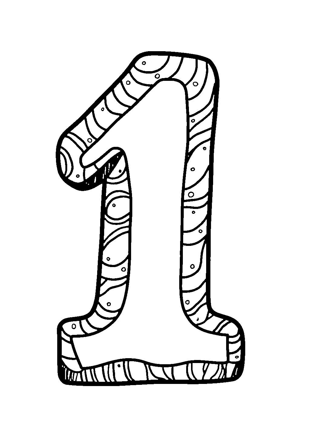 Disegno del numero uno grande con decorazioni e motivi da colorare per bambini