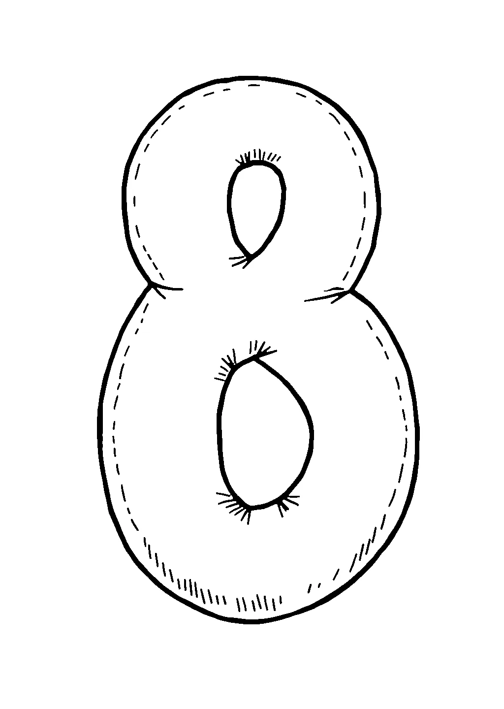 Disegno da colorare di numero 8 con otto cuori
