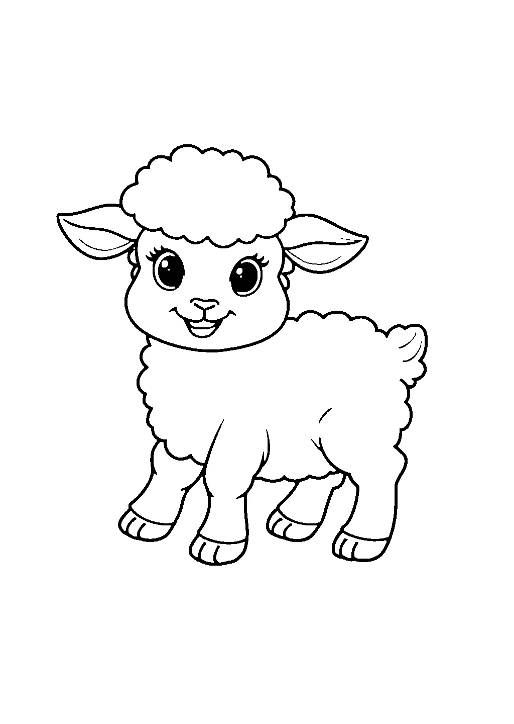 Piccolo agnello con vello riccio su un prato pronto da colorare