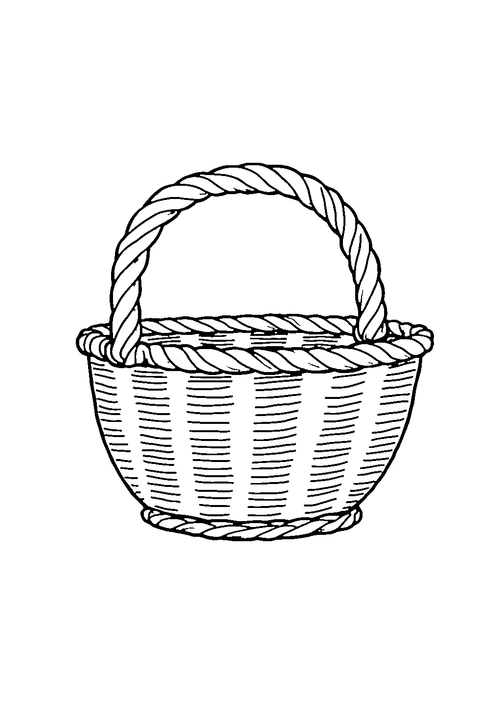 Disegno di un cestino di vimini intrecciato pieno di uova da colorare